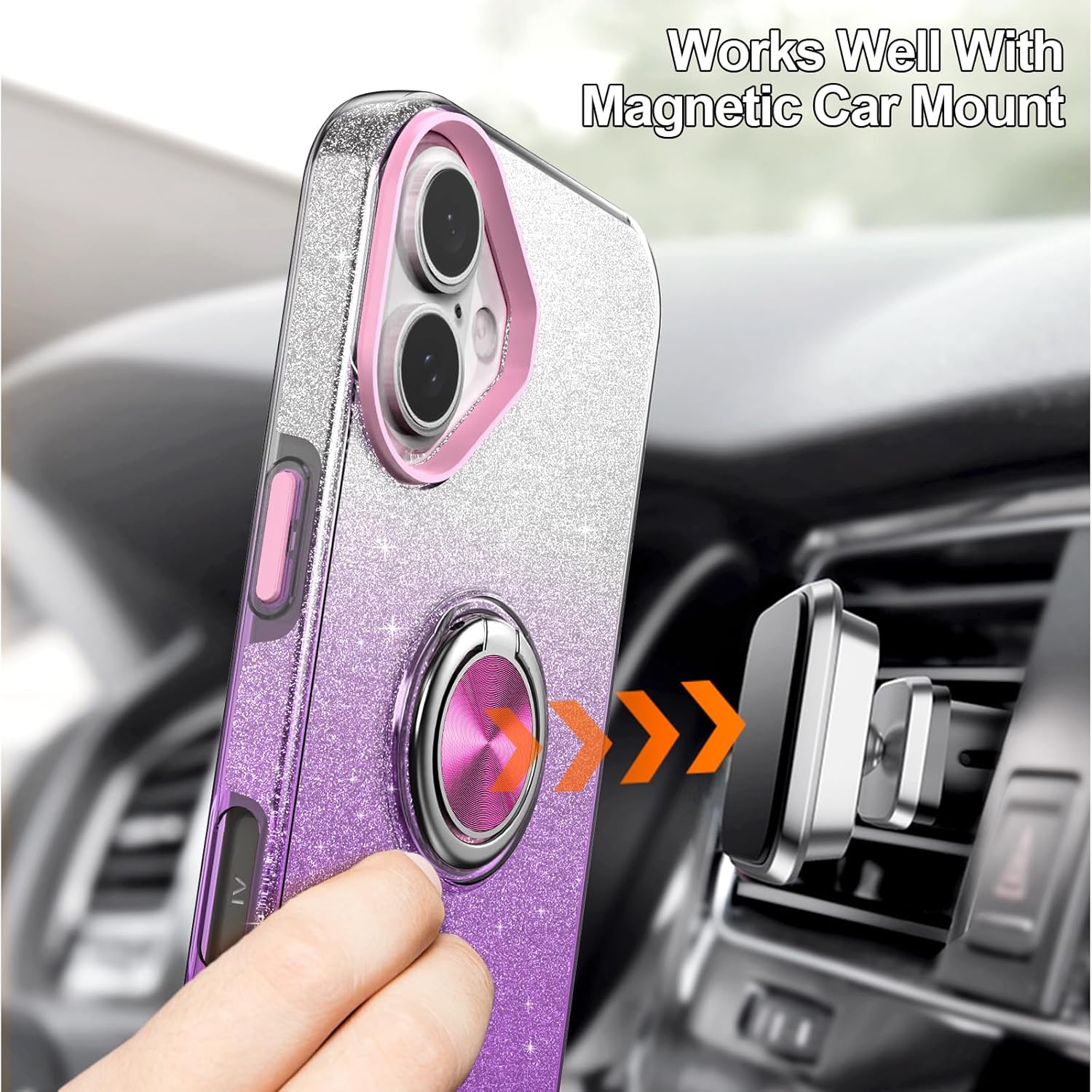 Premium iPhone 16 Case with 360° Ring Holder, Magnetic Car Mount & Kickstand - Shockproof Protective Cover for Work, Travel & Daily Use