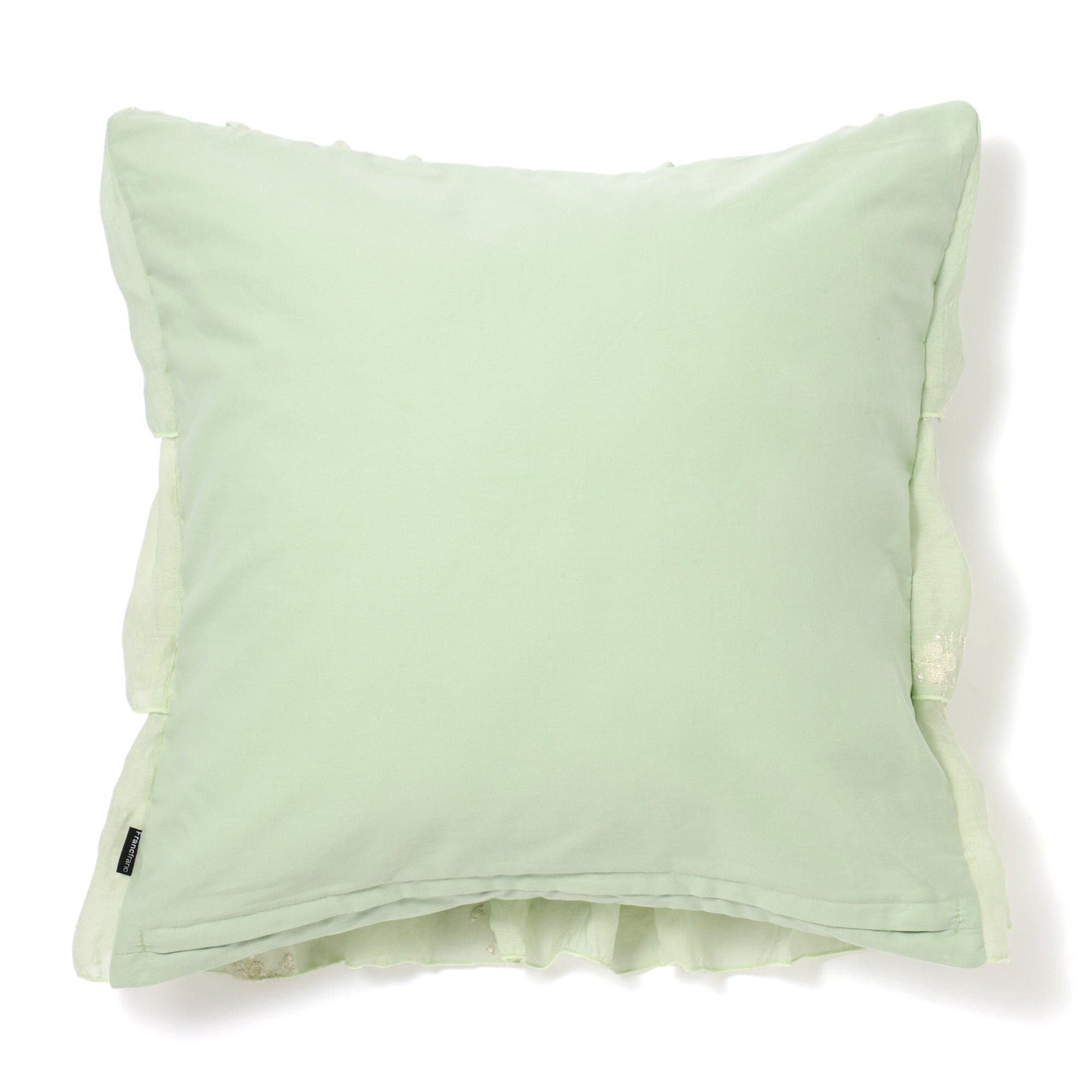 Light Green 450x450 Floral Embroidered Frill Cushion Cover - Perfect for Sofa, Bed & Home Decor