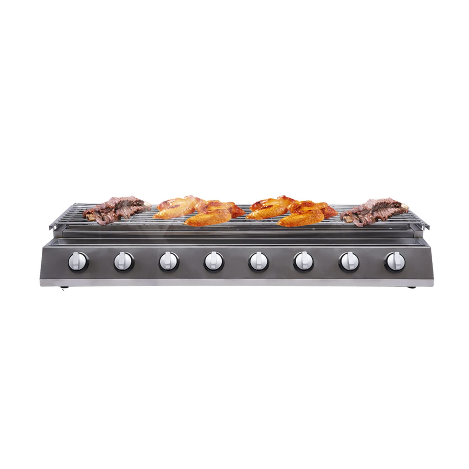 8-Burner Commercial Gas BBQ Grill - 2800PA Stainless Steel LPG Grill for Outdoor Cooking, Camping & Backyard Parties - Portable Tabletop Multi-Function Gas Grill