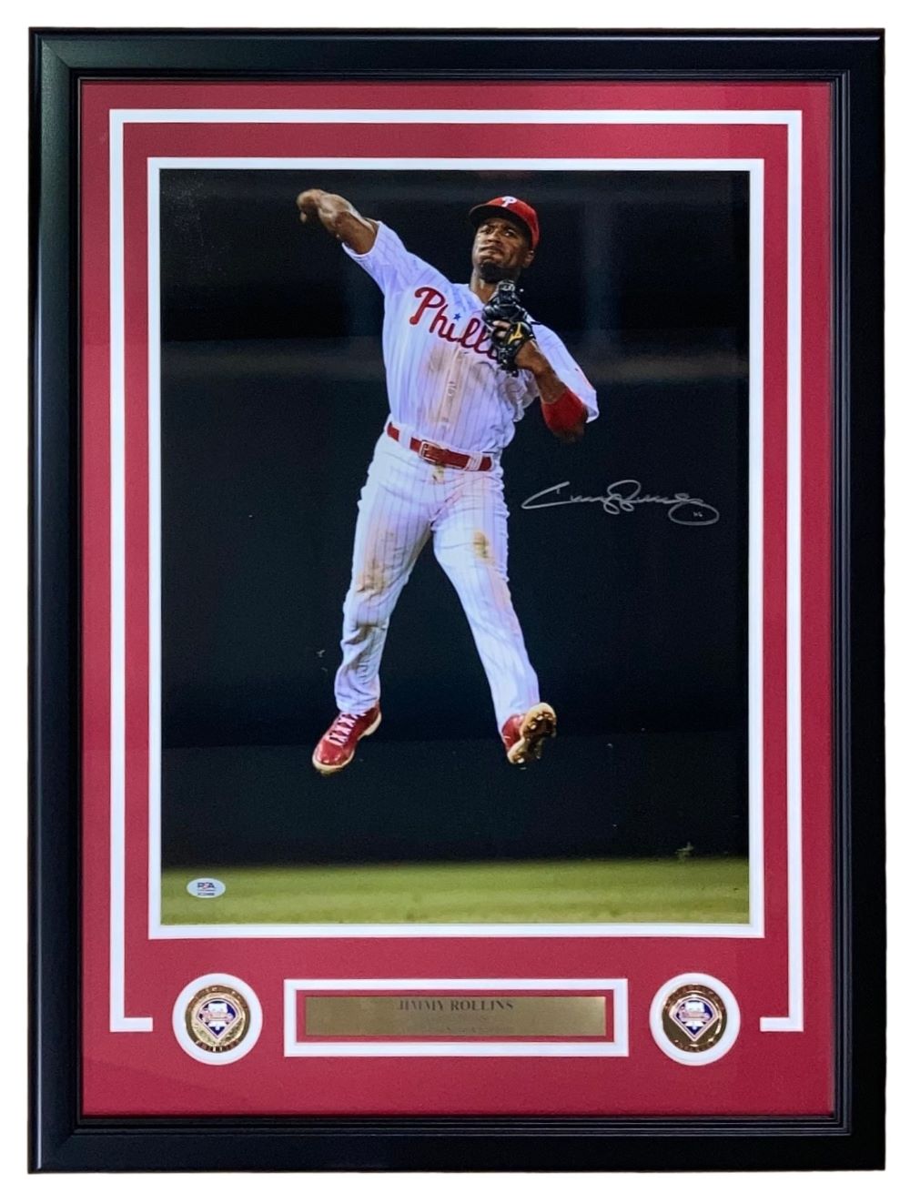 Jimmy Rollins Autographed Framed 16x20 Photo - Philadelphia Phillies Fielding Action - PSA Certified Hologram - Perfect for Sports Memorabilia Collections & Man Cave Decor