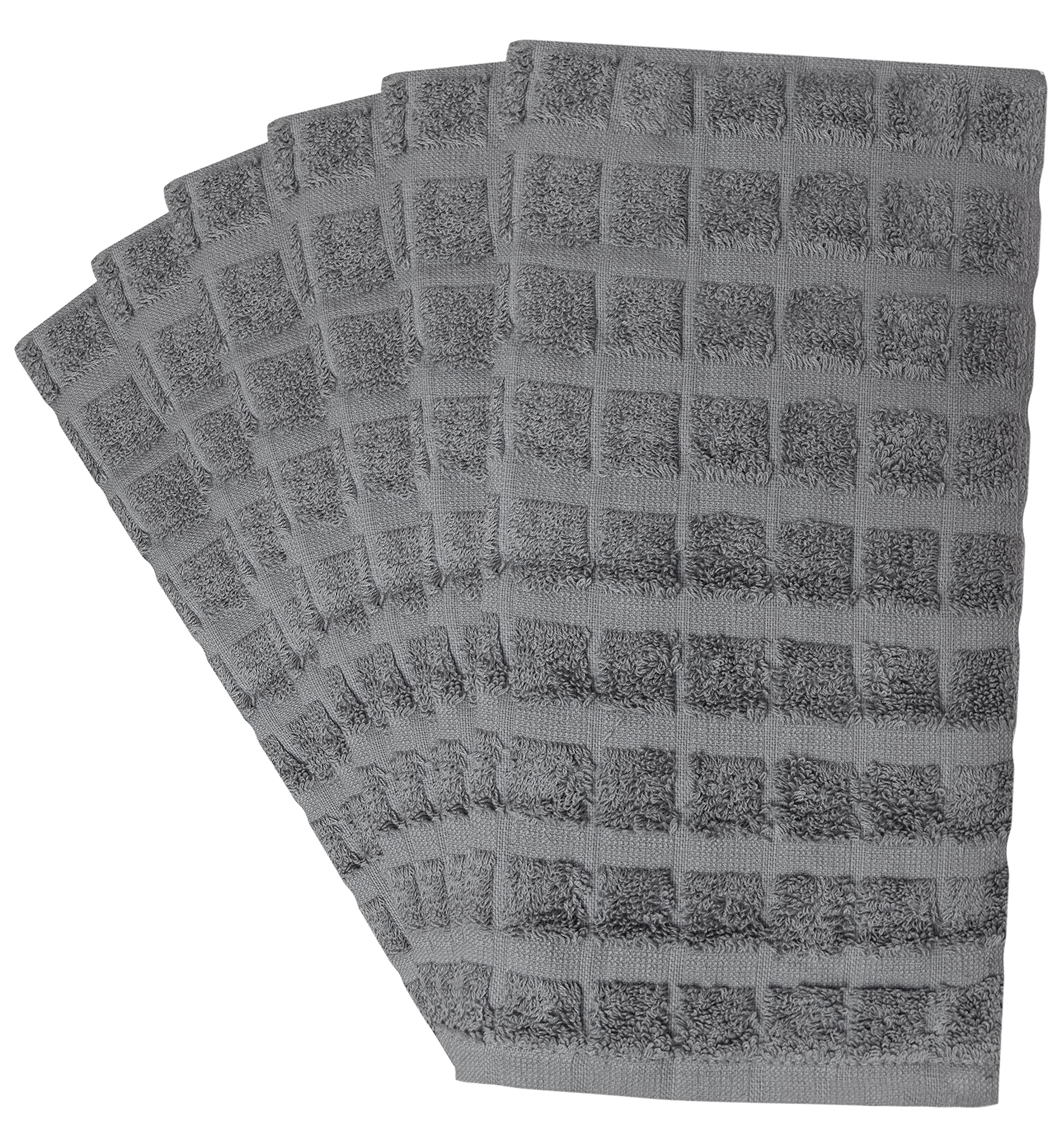 Premium Cotton Kitchen Towels Set (6 Pack, 16”x26”) – Extra Large, 400 GSM Highly Absorbent Dish Towels with Classic Check Design – Perfect for Cooking, Baking & Kitchen Cleaning (Grey)