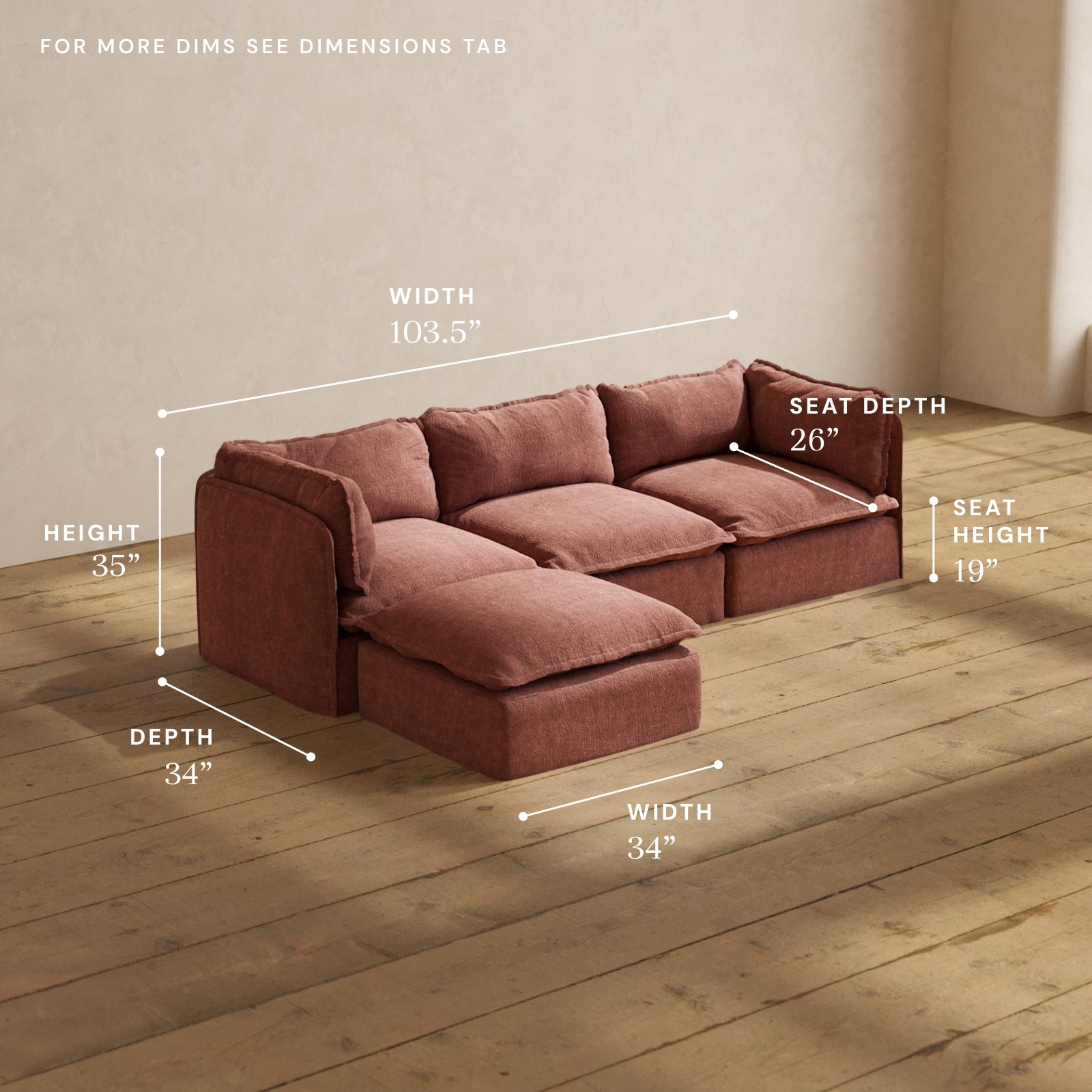 Premium Modular Performance 3-Seater Sectional Sofa in Rich Chestnut Brown | Luxe Fabric Blend | Perfect for Living Room, Family Room & Home Theater