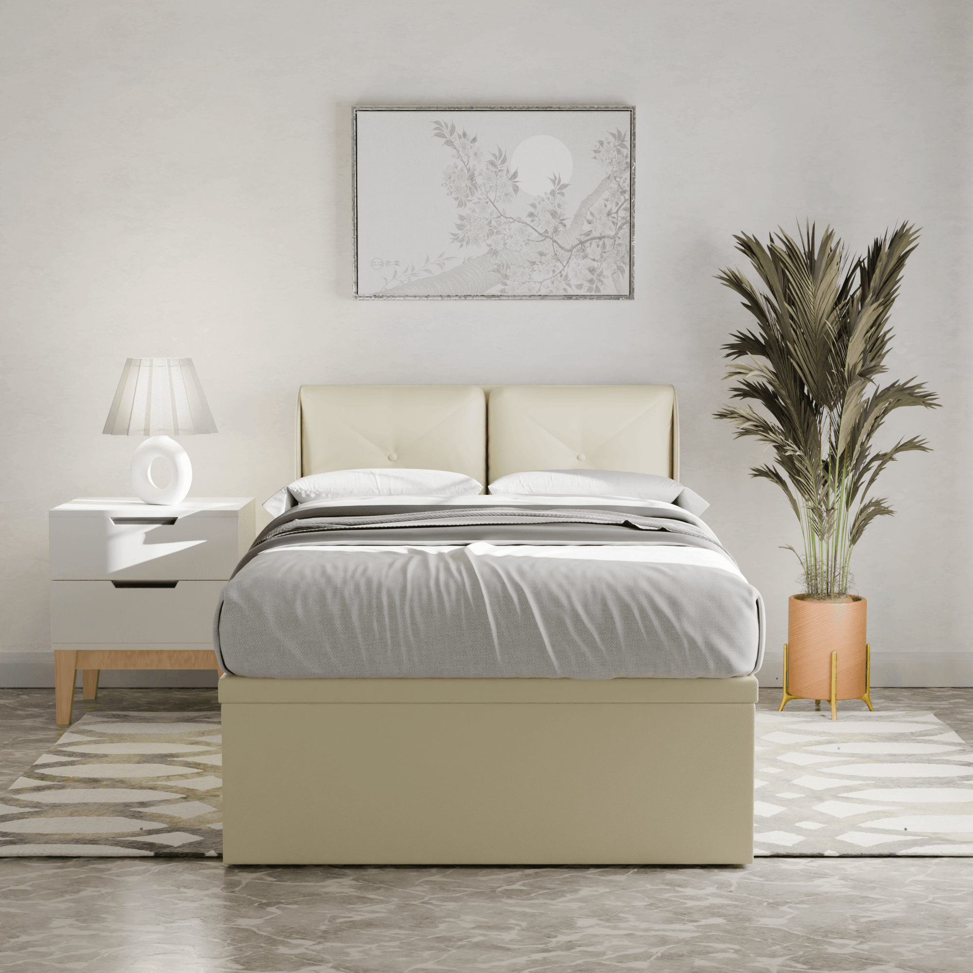 Mohave Faux Leather Upholstered Storage Bed Frame with Underbed Drawers - Queen Size Platform Bed for Small Space Bedroom, Guest Room & Dorm