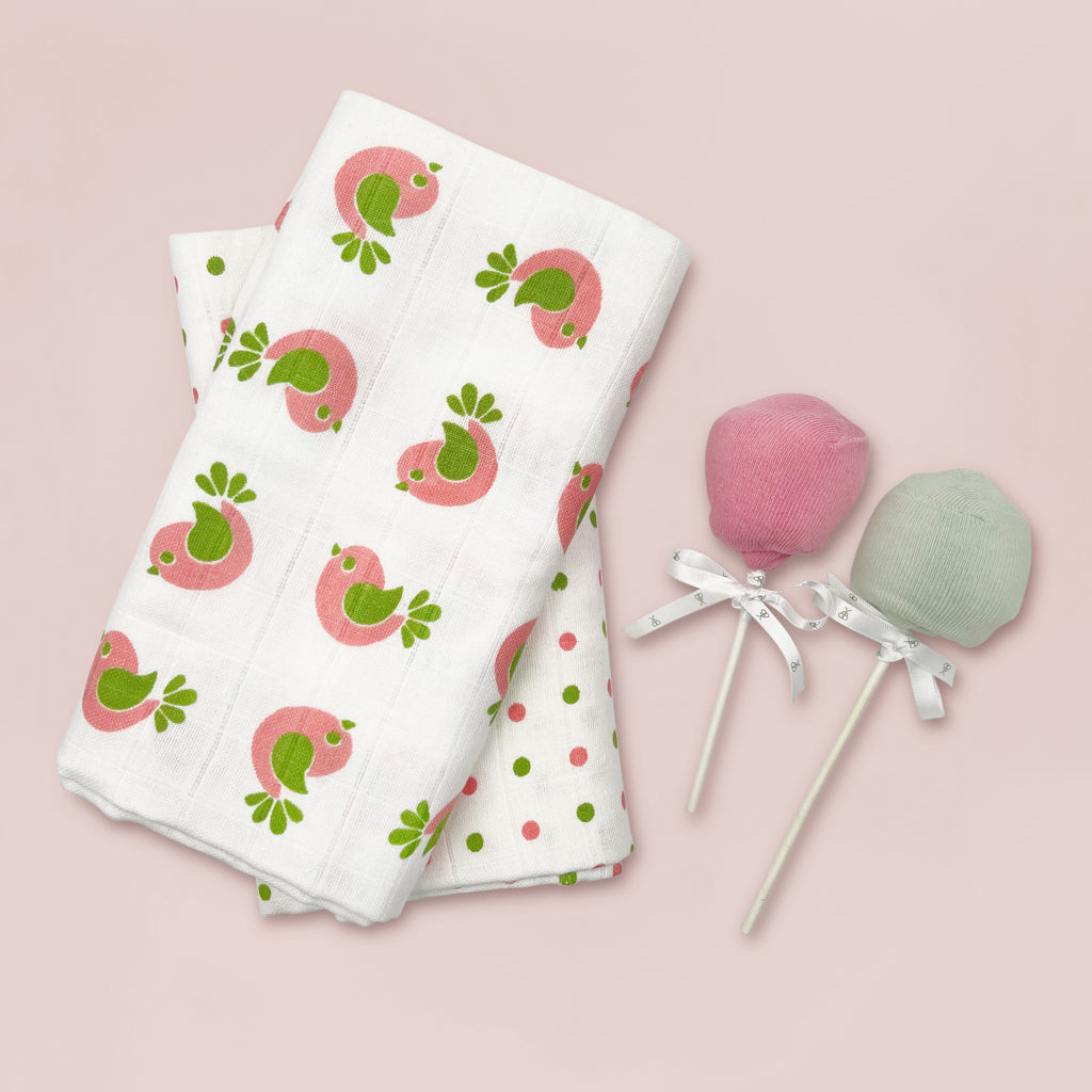 Premium Baby Swaddle Blanket & Socks Gift Set - Soft Cotton Newborn Essentials in Pink - Perfect for Baby Showers, Hospital Visits & First Photos