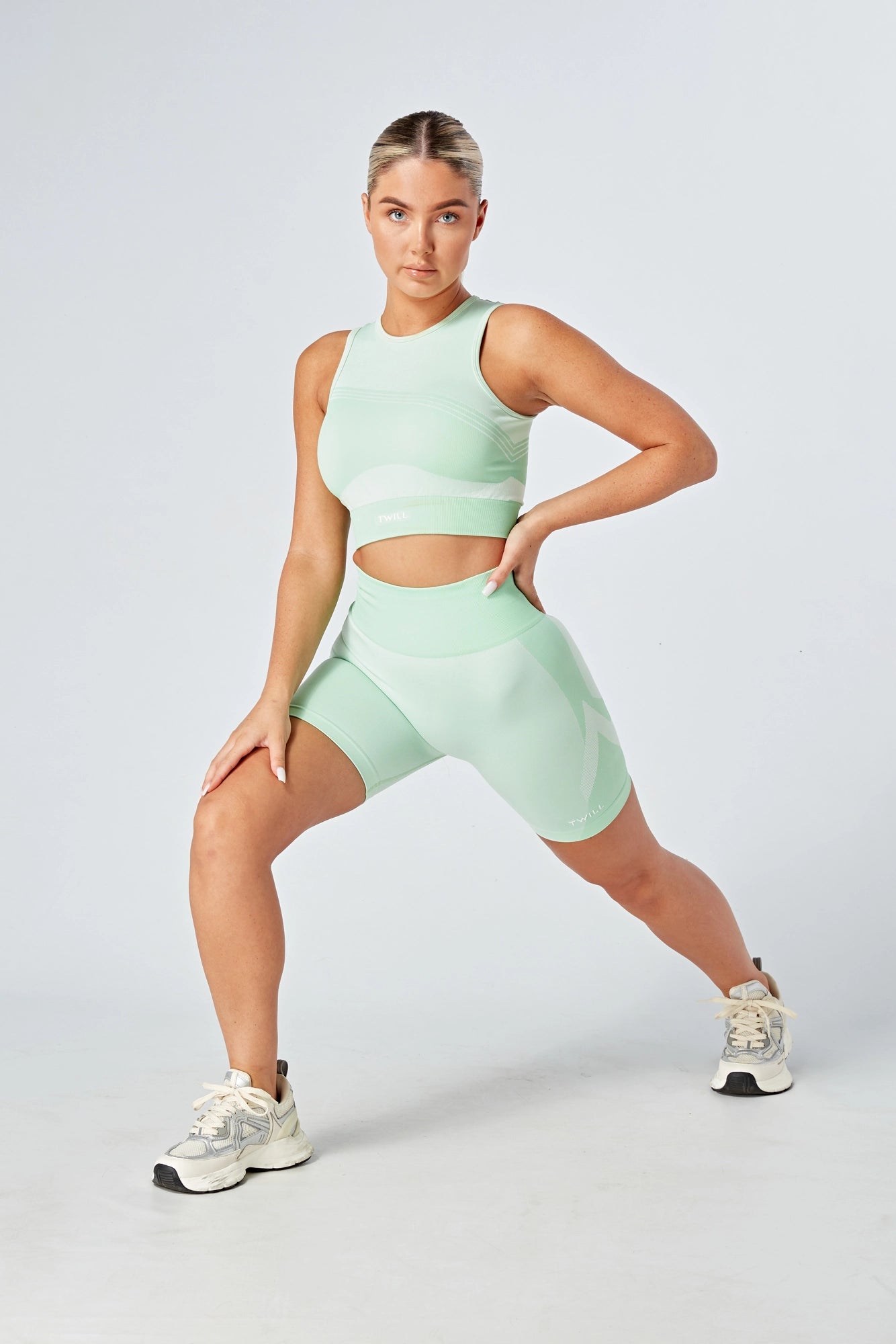 Eco-Friendly Recycled Twill Color Block Racerback Crop Top - Green | Workout, Yoga & Casual Wear for Women