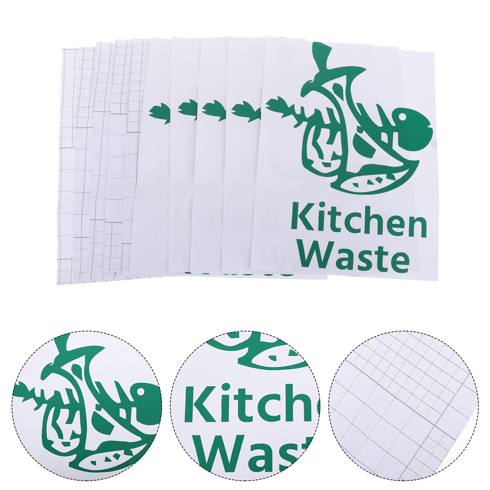 5-Pack Kitchen Trash Can Labels - Waterproof PVC Stickers for Recycling, Garbage & Waste Bins - Durable Decals for Home, Office & Restaurant Use