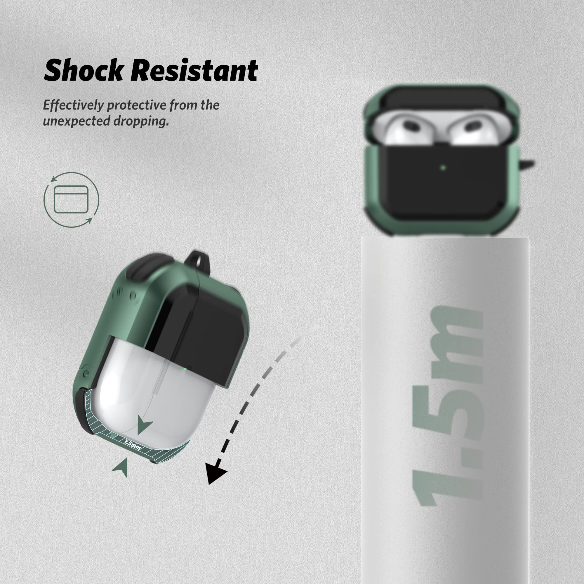SURPHY Rugged Protective Case for AirPods 3 (2021) - Shockproof Full-Body Cover with Keychain & Visible LED - Compatible with AirPods 3rd Generation - Green - Perfect for Outdoor, Travel & Daily Use