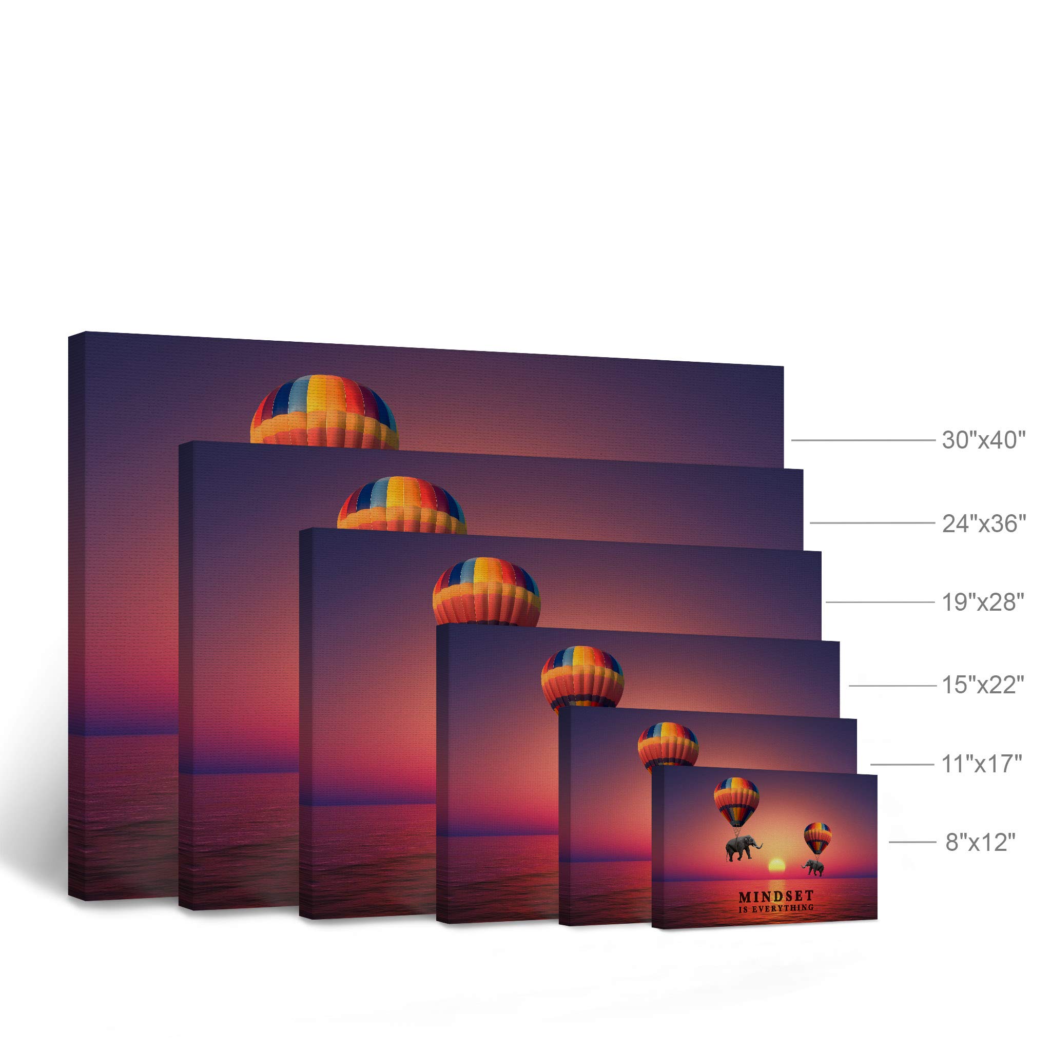 Mindset is Everything Elephant with Balloon Sunset Motivational Canvas Wall Art - Inspirational Office & Living Room Decor - Entrepreneur Quote Print - Ready to Hang 24x36 - Perfect for Home, Office & Gift Giving
