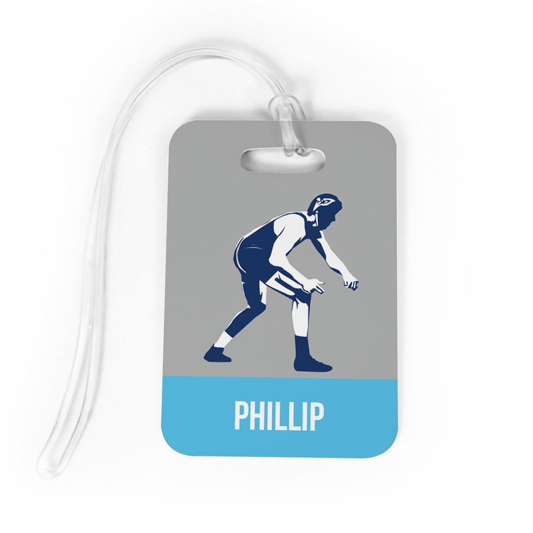 Personalized Wrestling Luggage Tag - Custom Wrestler Name & Design - Medium Blue Bag Tag for Travel & Sports Gear - Perfect for Wrestling Tournaments, Gym Bags & Suitcases