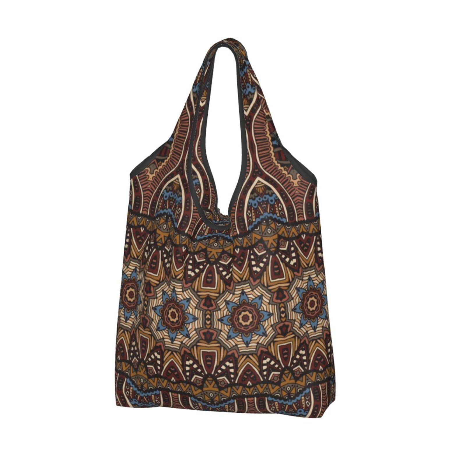 Vintage Tribal Reusable Shopping Bags - Waterproof Foldable Grocery Tote for Women - Eco-Friendly Large Market Bag for Groceries, Beach, Travel & Daily Use