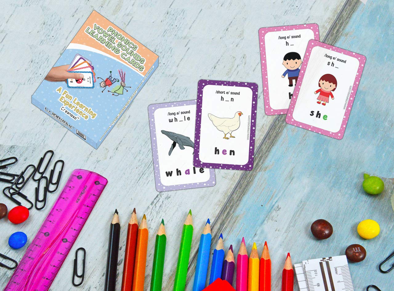 Phonics Vowel Sounds Learning Cards for Kids (4-Deck) - Teaching Tool for Home & Classroom