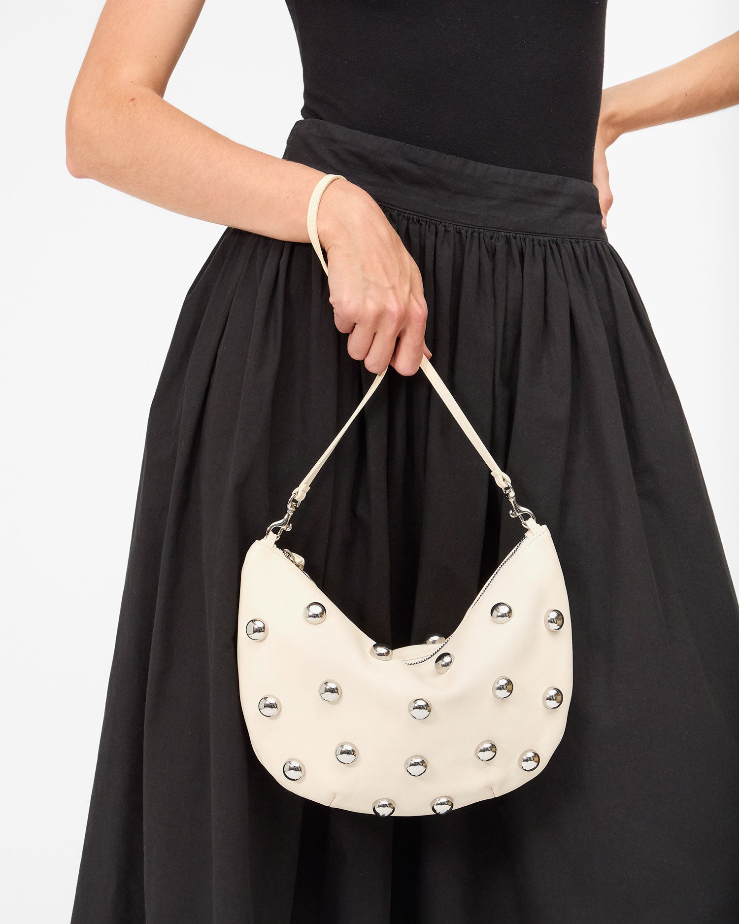 Lune Cream Lisse W Studs - Stylish Women's Handbag with Studded Design for Casual Outings, Work & Evening Events