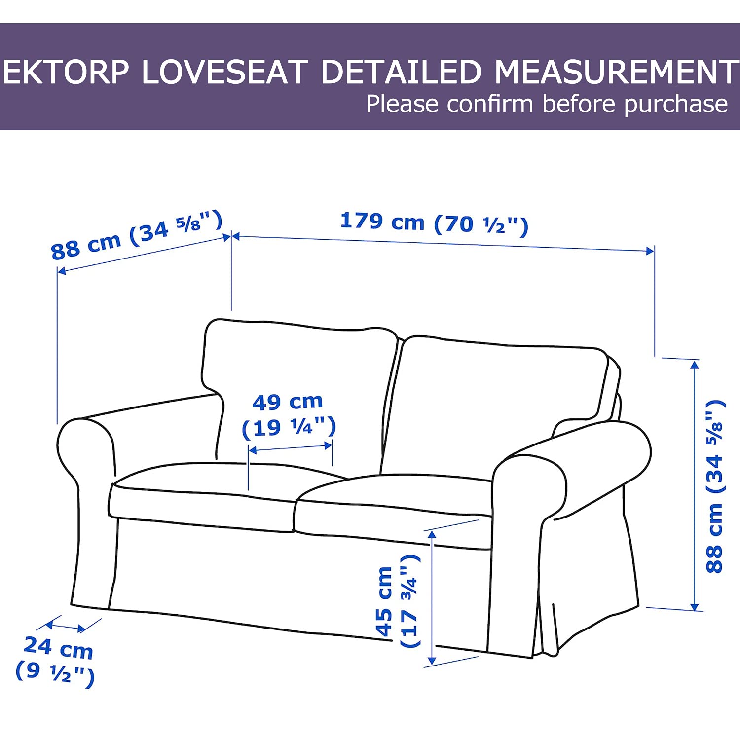 EKTORP Loveseat Slipcover for IKEA Sofa - Washable Stretchable Couch Cover Only (T-32) - Perfect for Living Room, Family Room & Home Decor Protection