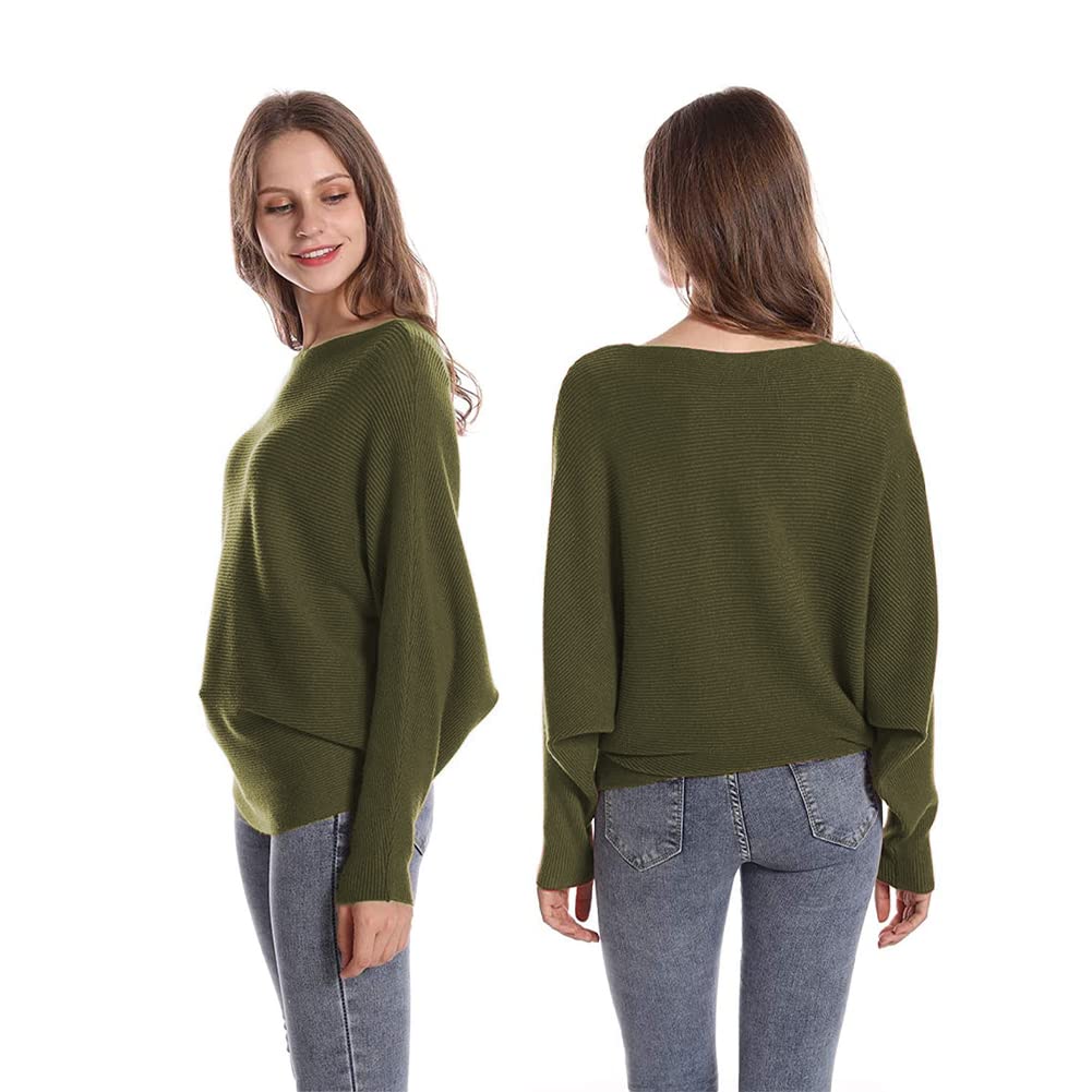 FULIER Women's Oversized Boat Neck Batwing Sleeve Dolman Knit Sweater - Lightweight Pullover Top (One Size) - Perfect for Casual Wear, Office Outfits & Fall Layering