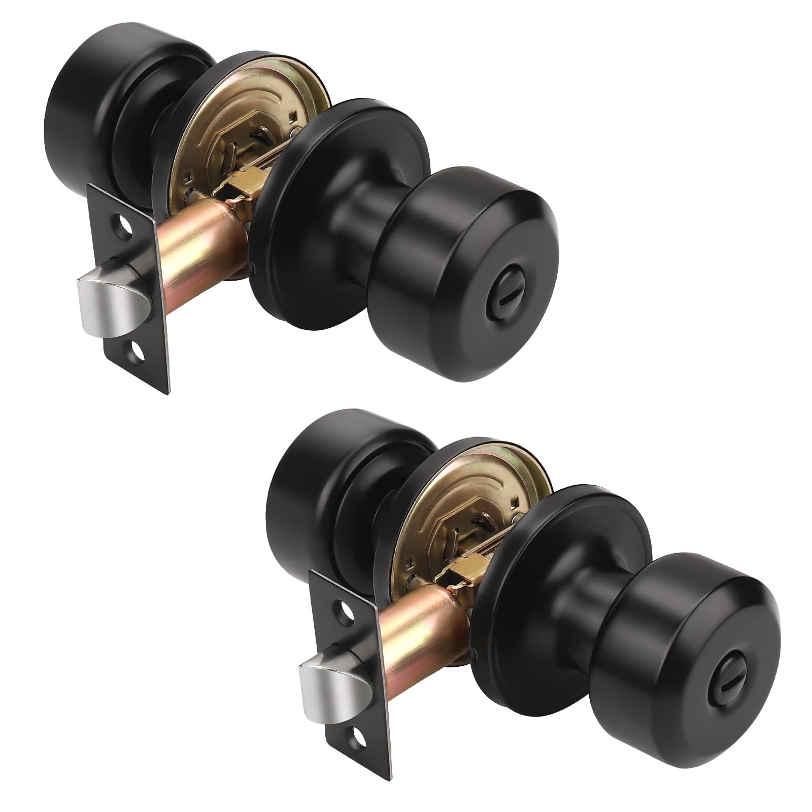 KNOBWELL 2-Pack Matte Black Keyless Privacy Door Knob with Lock - Modern Interior Door Handle for Bedroom, Bathroom & Home Office - Durable & Stylish for Enhanced Security & Privacy