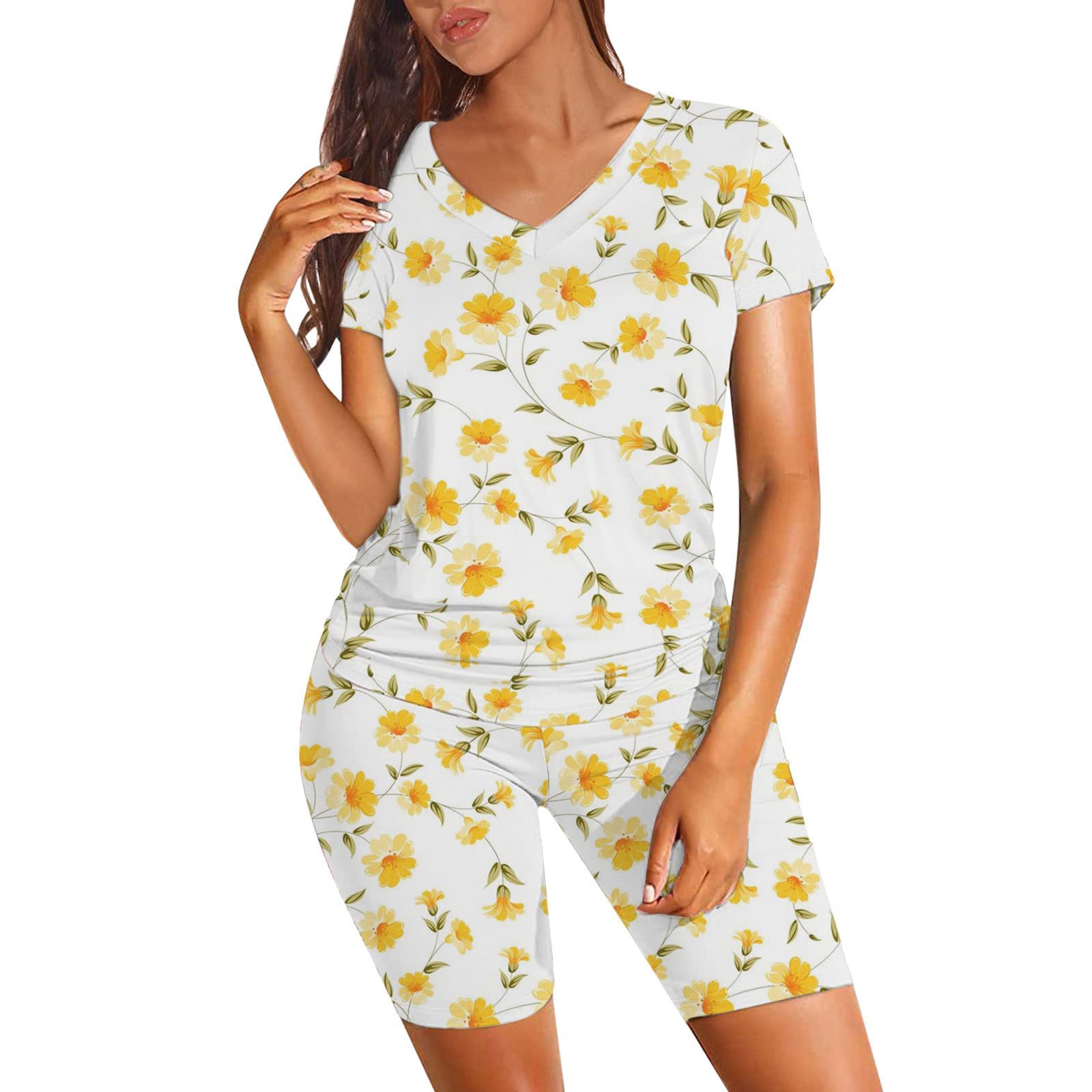 Women's Casual Winter Fall Outfit Set - Graphic Print Top & Shorts 2 Piece Comfy Lounge Wear for Home, Travel & Street Style | C7