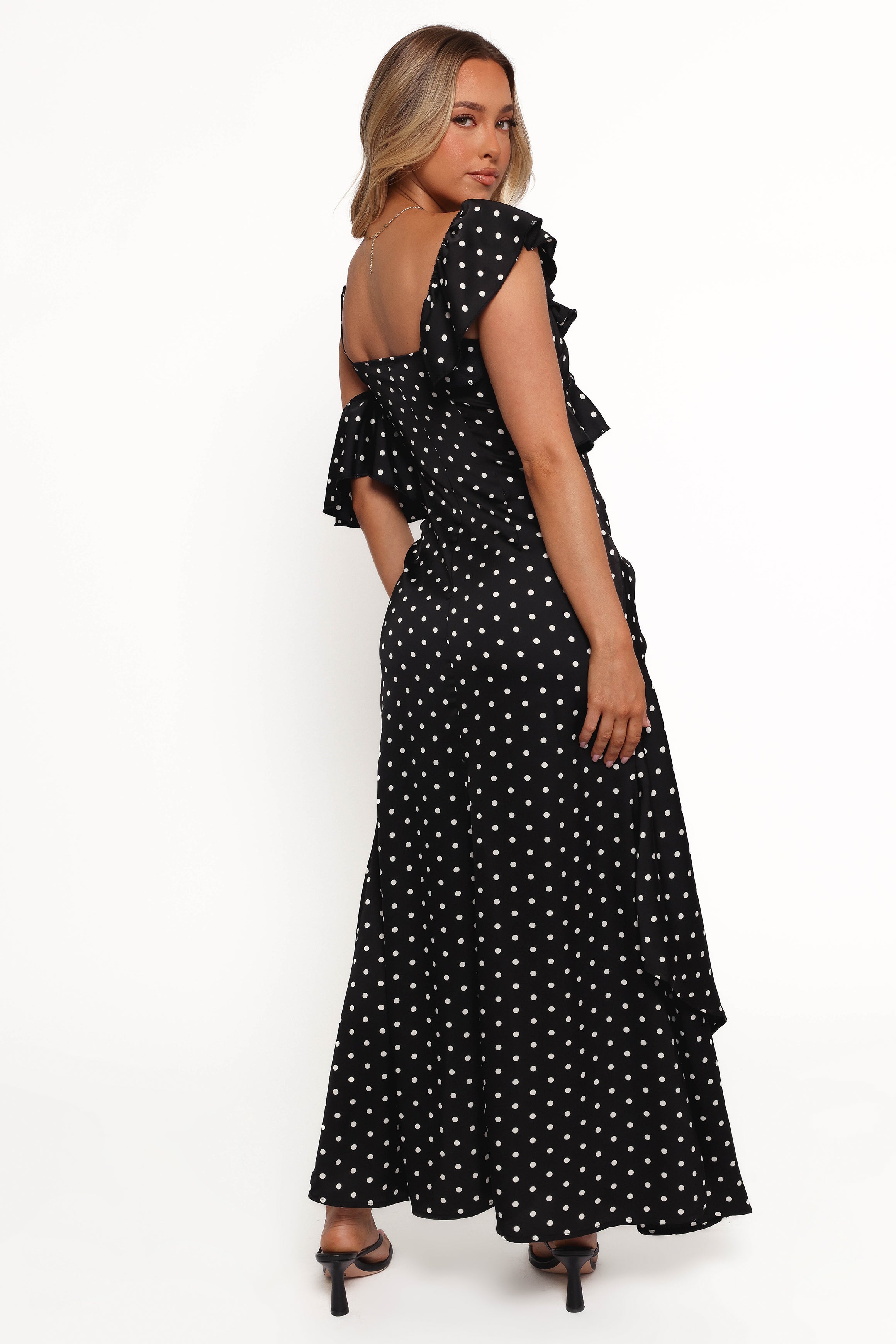 Adelina Maxi Dress - Black Polka Dot Flowy Summer Dress for Women | Beach Wedding Party & Vacation Outfit