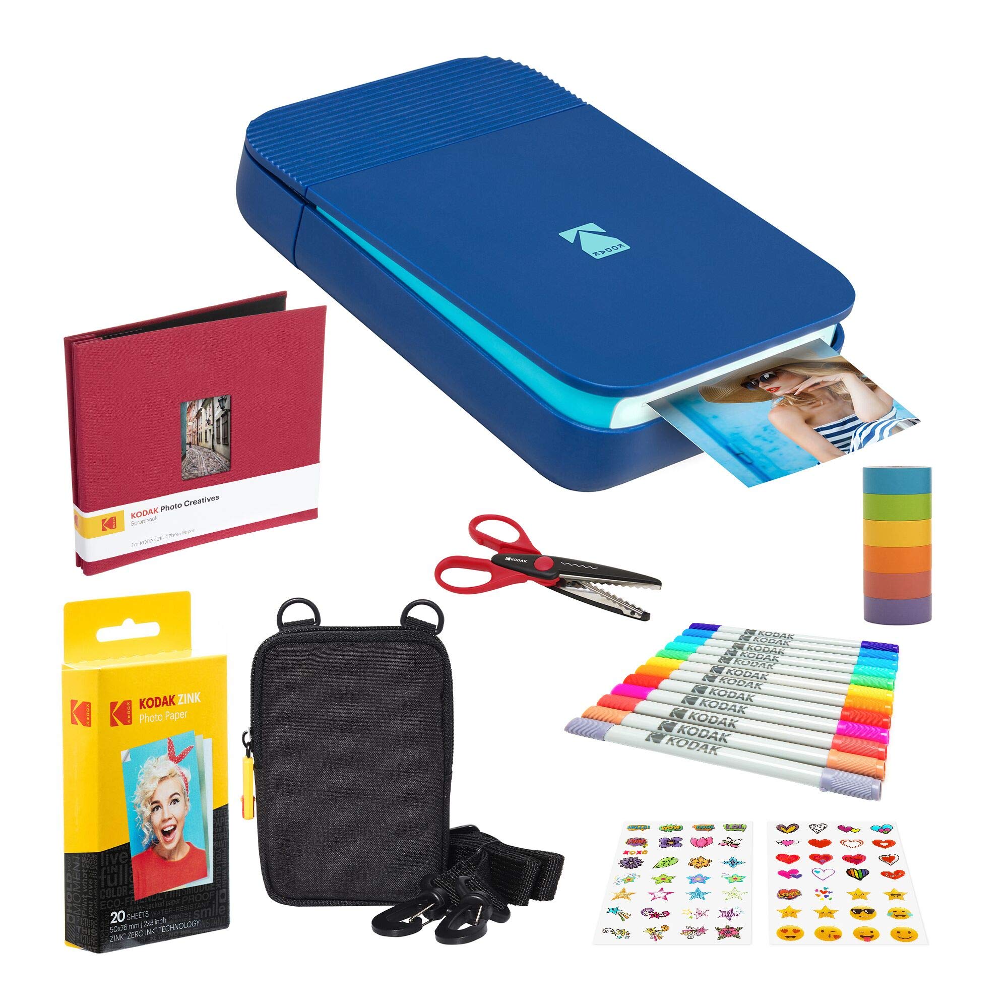 KODAK Smile Instant Digital Printer (Blue) - Portable Photo Printer with Soft Case & Scrapbook Kit for DIY Crafts, Travel Memories & Home Decor