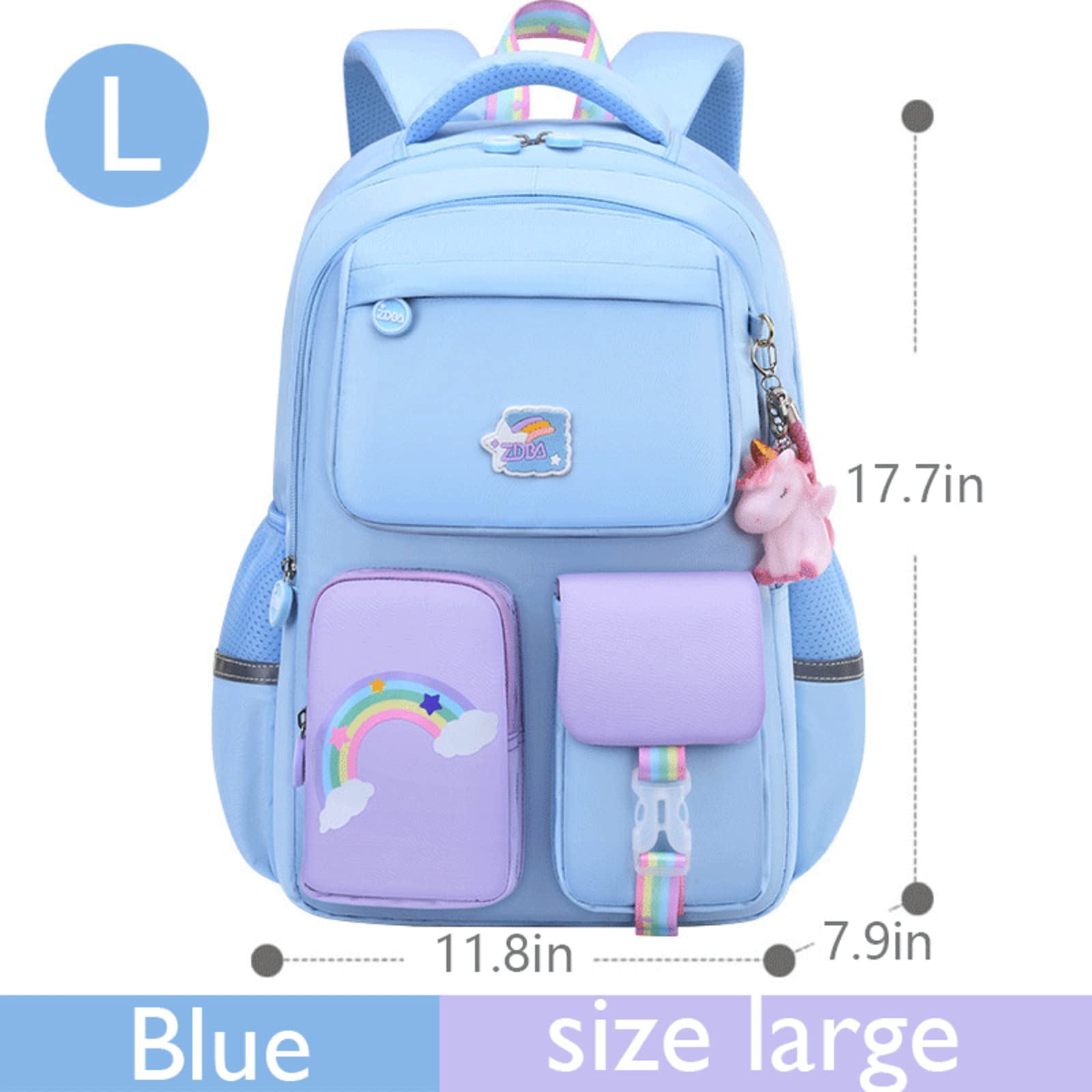 **Cute Unicorn Backpack for Kids - Blue Rainbow School Bag for Girls & Boys, Lightweight & Durable Bookbag for Elementary Students - Perfect for School, Travel & Daily Use**