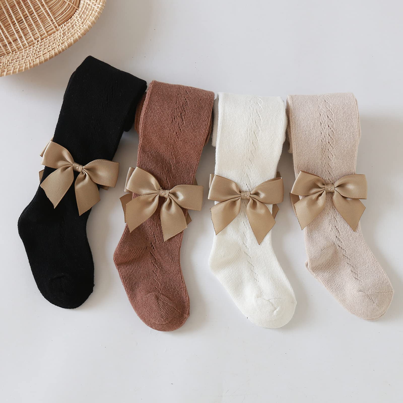 Ashmyova Baby Girl Tights - Soft Knit Bowknot Mesh Lace Stockings for Toddlers & Infants | Warm Leggings for Playtime, Dress-Up & Special Occasions