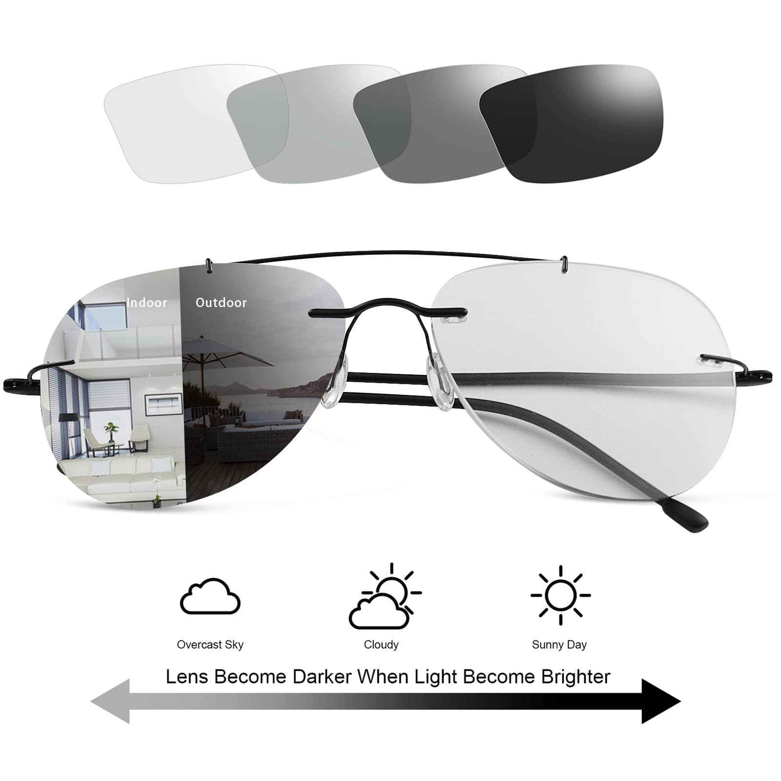 Photochromic Progressive Multifocal Reading Glasses with UV400 Protection & Blue Light Blocking - Transition Lenses for Computer Use, Outdoor Reading, and Sun Protection