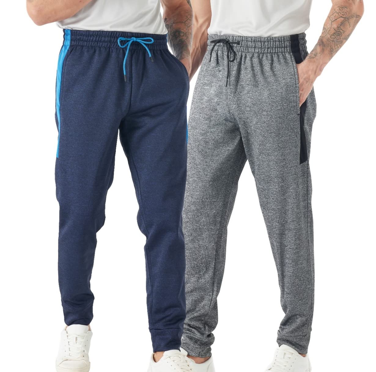 TEX2FIT 2-Pack Men's Active Fleece Joggers with Side Pockets - Soft Comfortable Workout Pants for Running, Gym & Lounge (Black, 2-Piece Set) - Perfect for Jogging, Yoga & Casual Wear