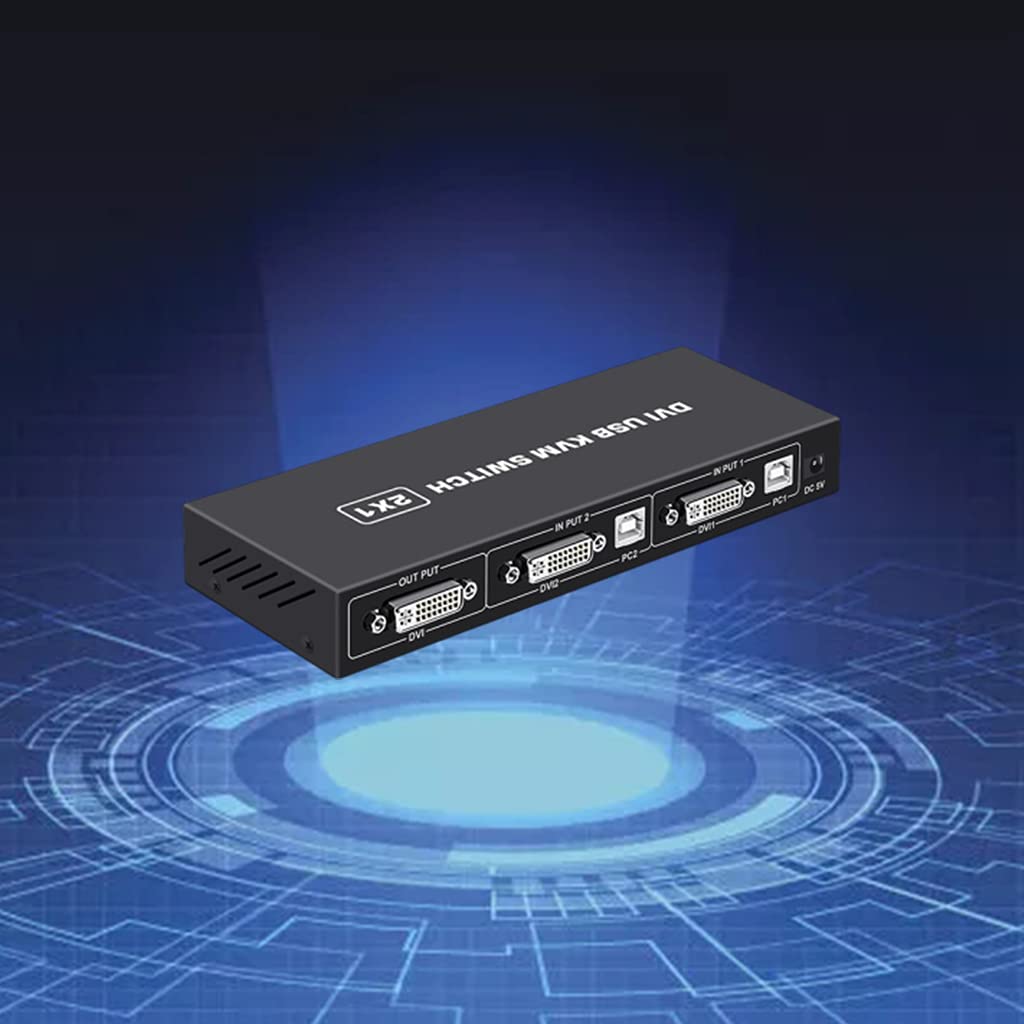 YIZITU 2 Port USB KVM Switch with DVI Support - 2 Input 1 Output USB Switcher Hub for PC, Scanner, Printer | Includes DVI Cables | Perfect for Home Office & Multi-Device Workstations