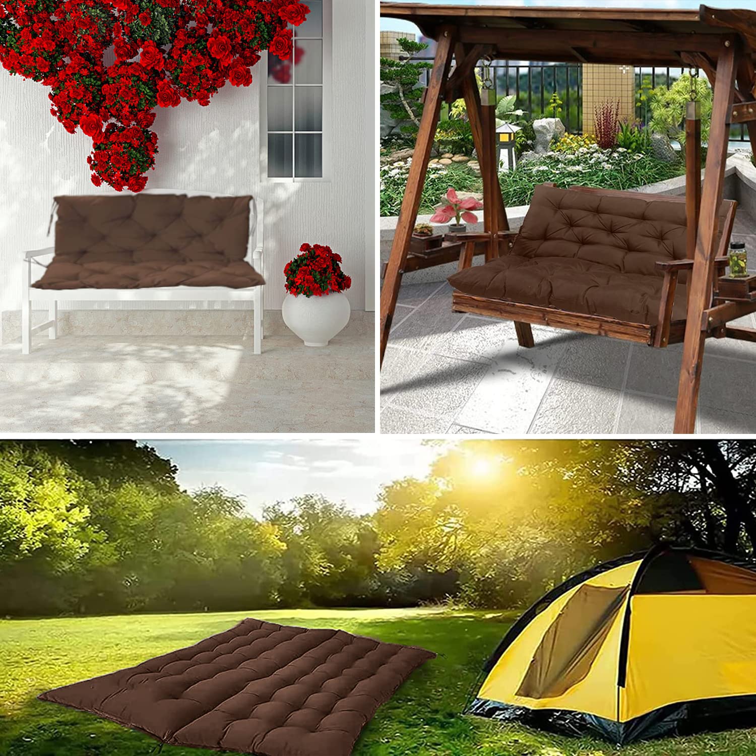 **60 Inch Waterproof Outdoor Bench Cushion with Backrest – Thickened Patio Swing Cushion for 3-Seater Porch Furniture (Brown, 40x60 Inch) – Perfect for Garden, Deck, and Backyard Relaxation**