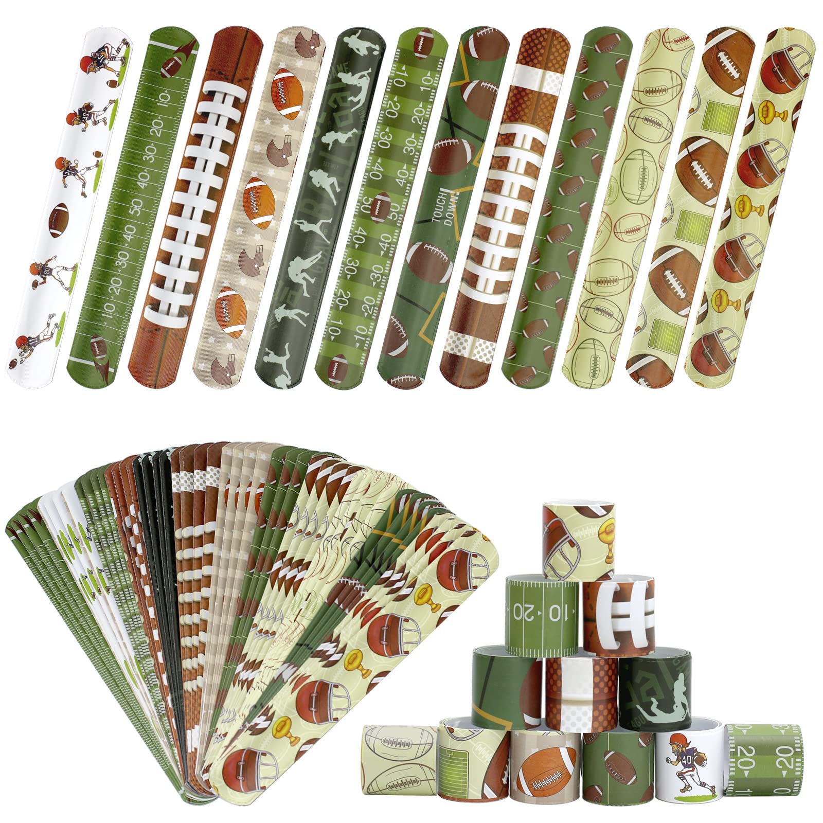 72PCS Football Slap Bracelets - Bulk Sports Wristbands for Football Rugby Birthday Parties, Classroom Rewards & Team Events - 12 Fun Designs for Kids & Adults - Perfect for Game Day Favors, School Prizes & Sports Themed Celebrations
