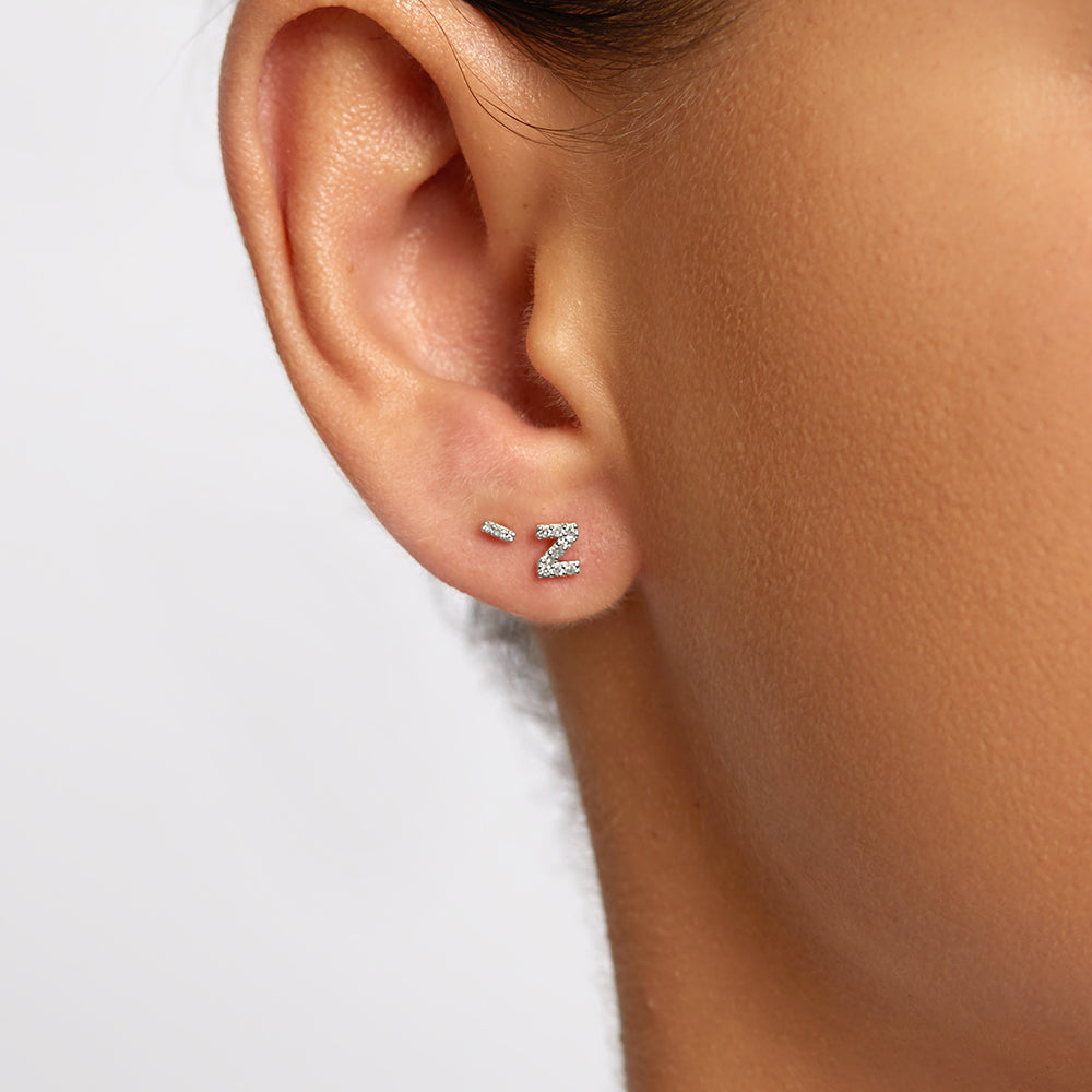 10k Gold Diamond Letter Z Single Stud Earring - Minimalist Initial Jewelry for Women, Perfect for Everyday Wear & Gifts