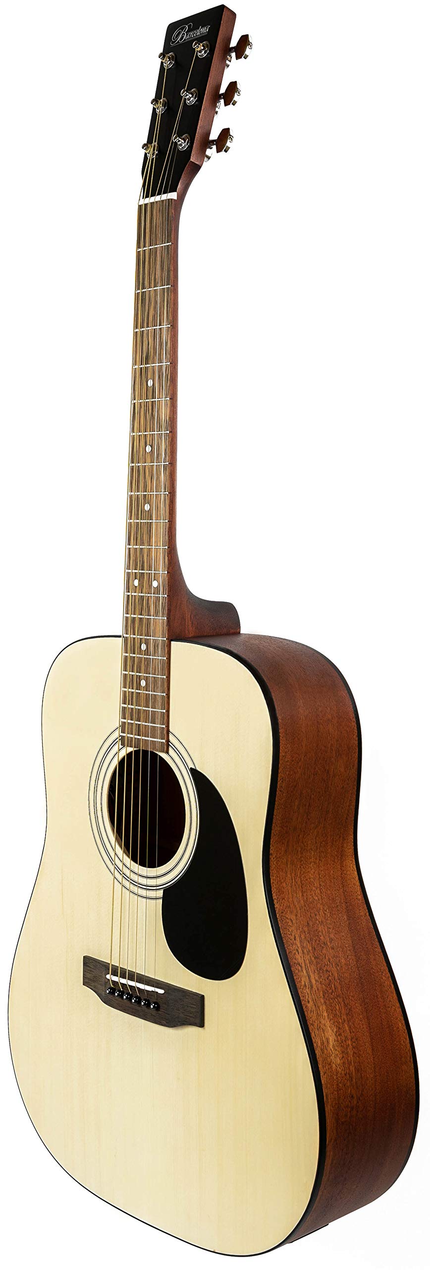 Barcelona D500 Dreadnought Acoustic Guitar Bundle - Natural Finish with Gig Bag, Strings, Tuner, Strap, Picks, Online Lessons & Accessories | Perfect for Beginners, Camping, Travel & Home Practice