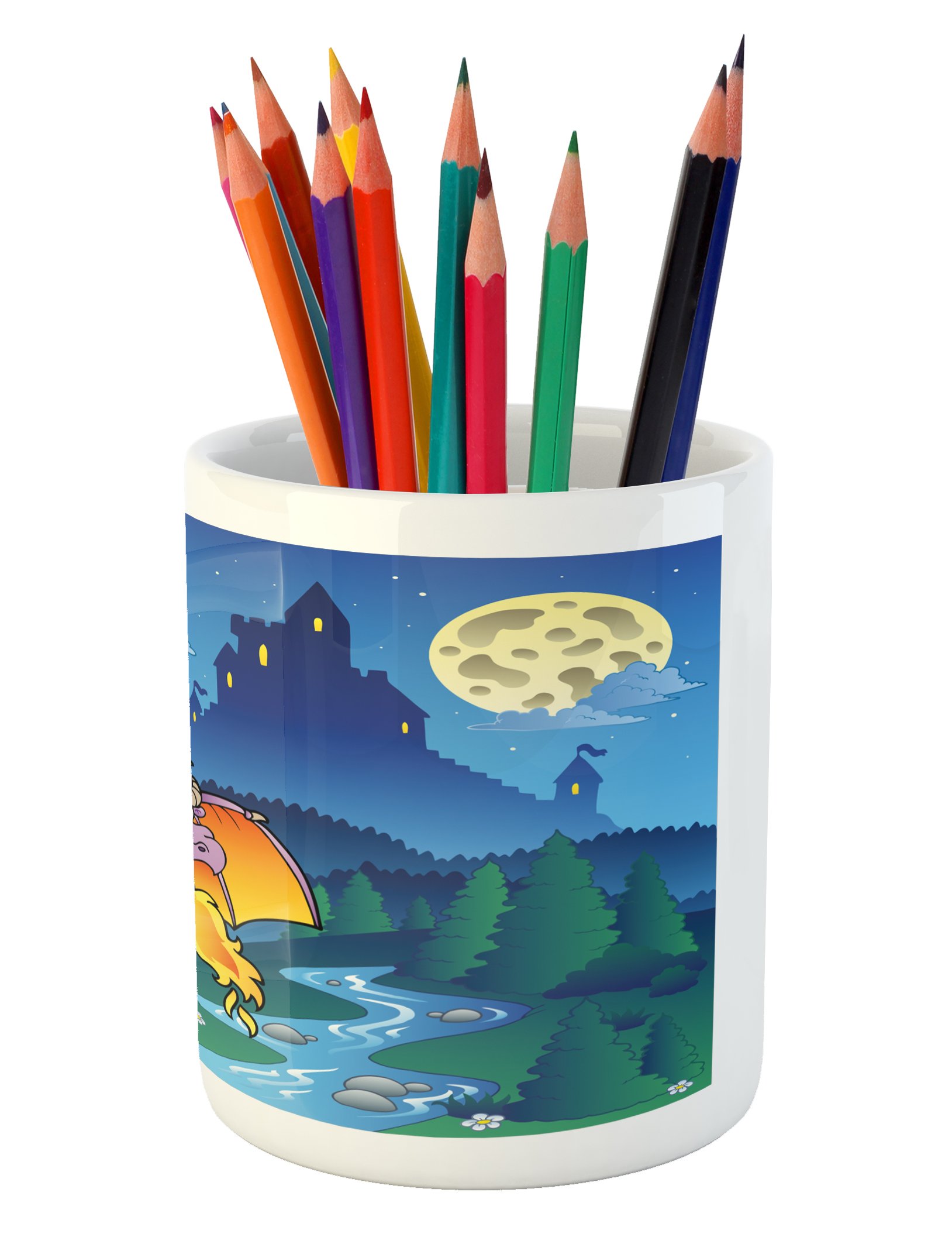 Fantasy Dragon Ceramic Pen Holder - Cartoon Themed Desk Organizer for Office & Home, 3.6 x 3.2 Inch Multicolor Pencil Cup - Perfect for Writers, Artists & Fantasy Lovers
