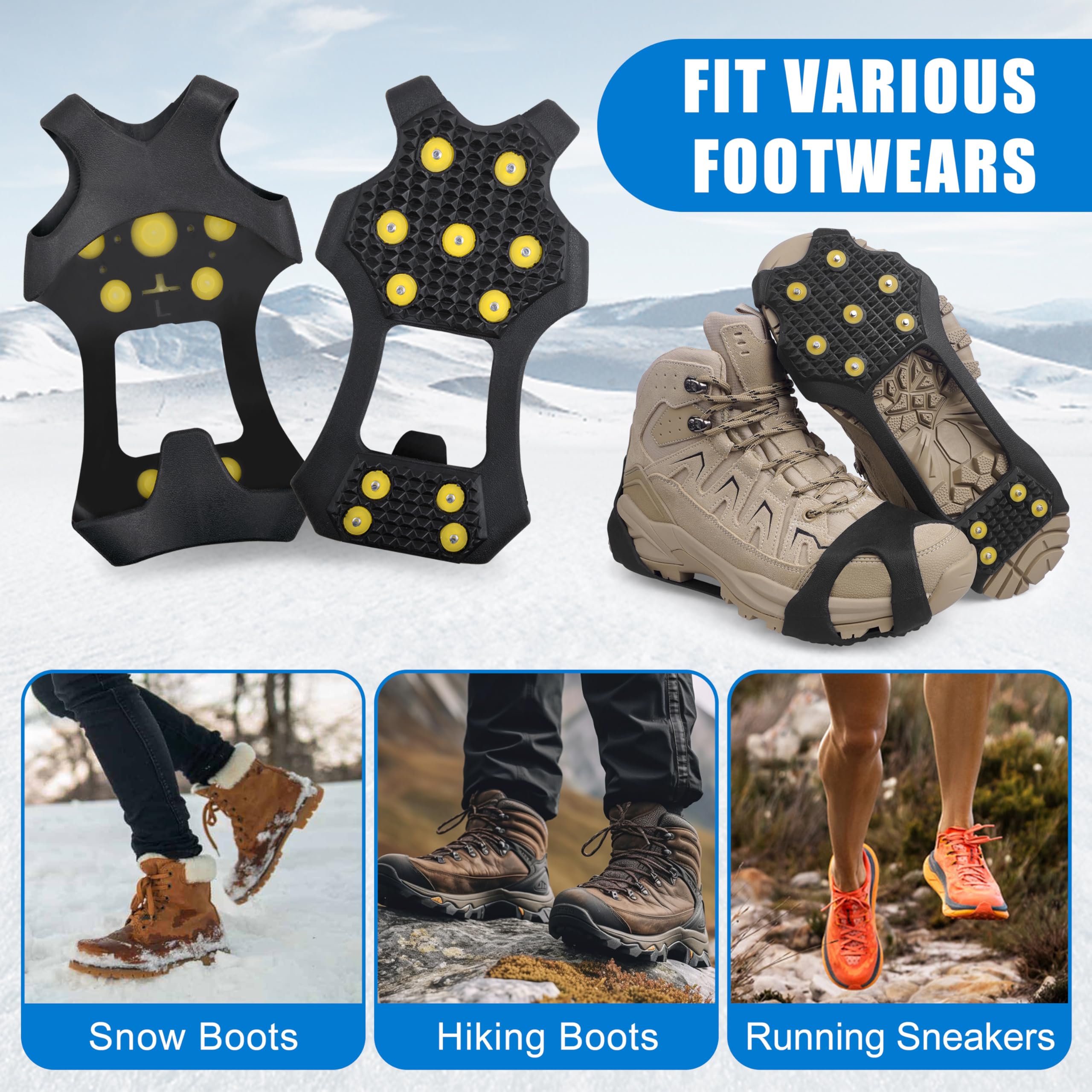 11-Stud Ice Cleats for Shoes & Boots - Anti-Slip Snow Traction Crampons for Men & Women | Perfect for Winter Hiking, Dog Walking & Icy Commutes