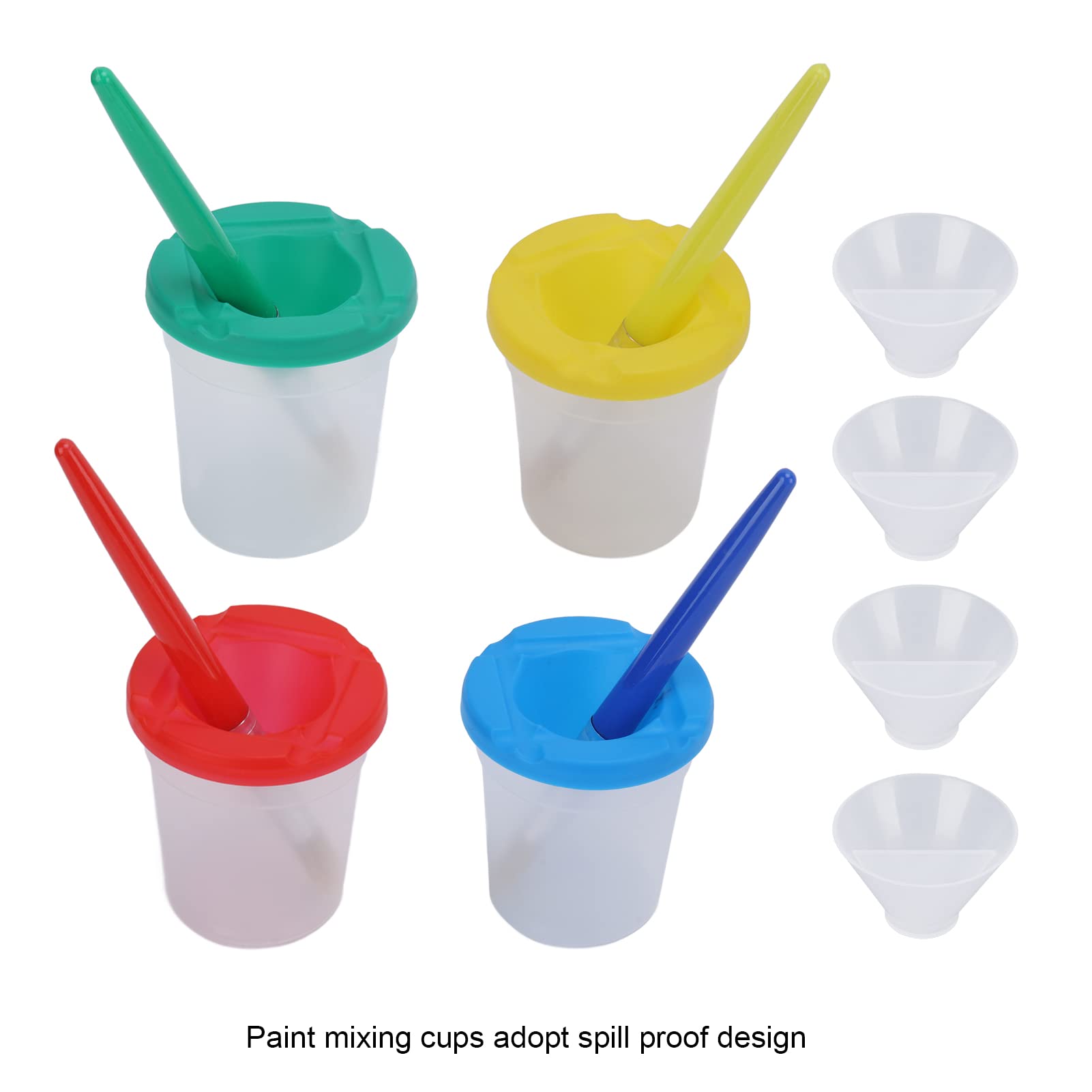 4Pcs Spill-Proof Paint Cups with Lids & 4 Brushes - Kids Art Painting Supplies for Classroom, DIY Crafts & Home Activities - Non-Spill Design for Mess-Free Creativity