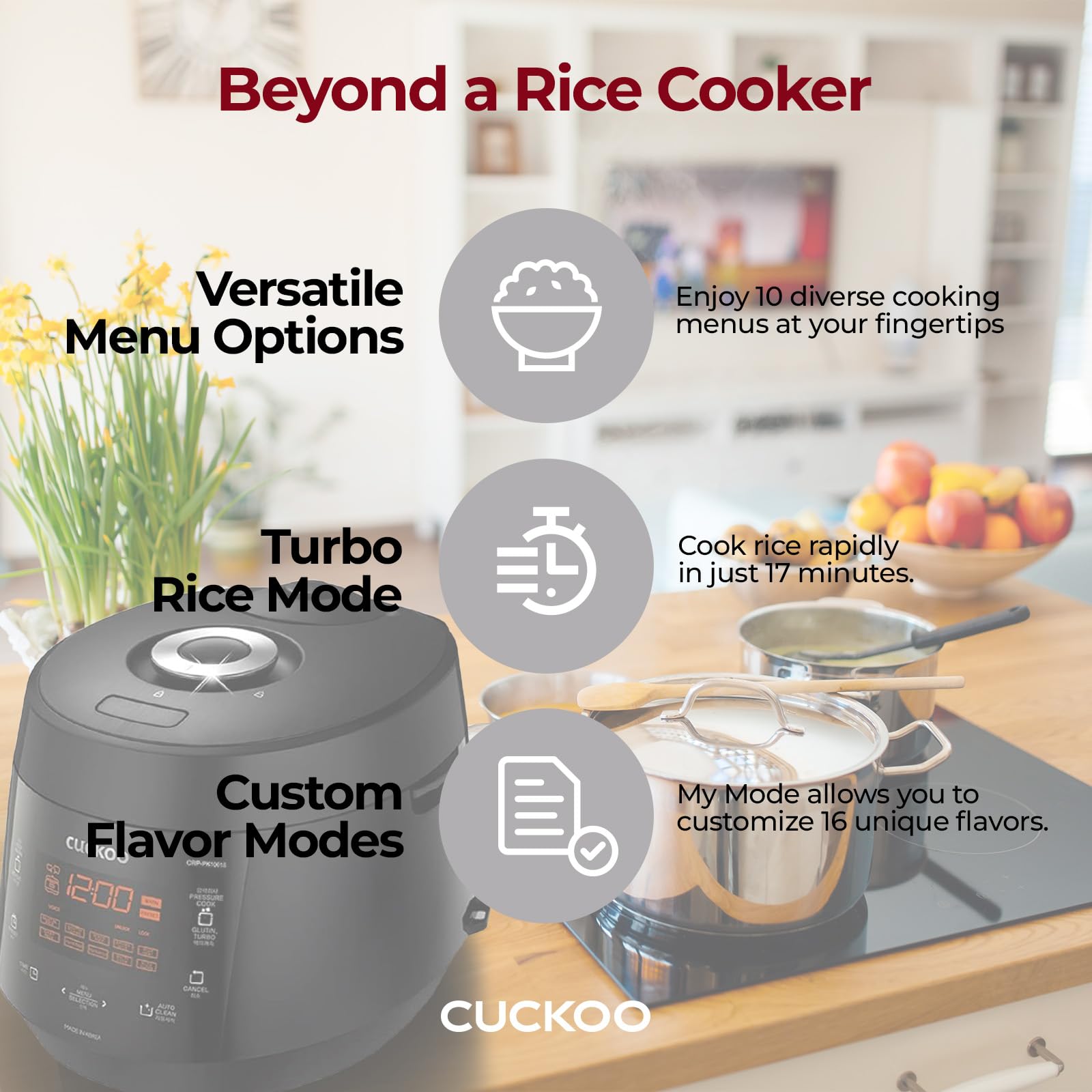 CUCKOO CRP-PK1001S 10-Cup Uncooked / 20-Cup Cooked Smart Pressure Rice Cooker with Nonstick Inner Pot - 13 Menu Options, Fuzzy Logic Technology, Auto Clean Function - Perfect for Home, Office & Dorm Use (Black)