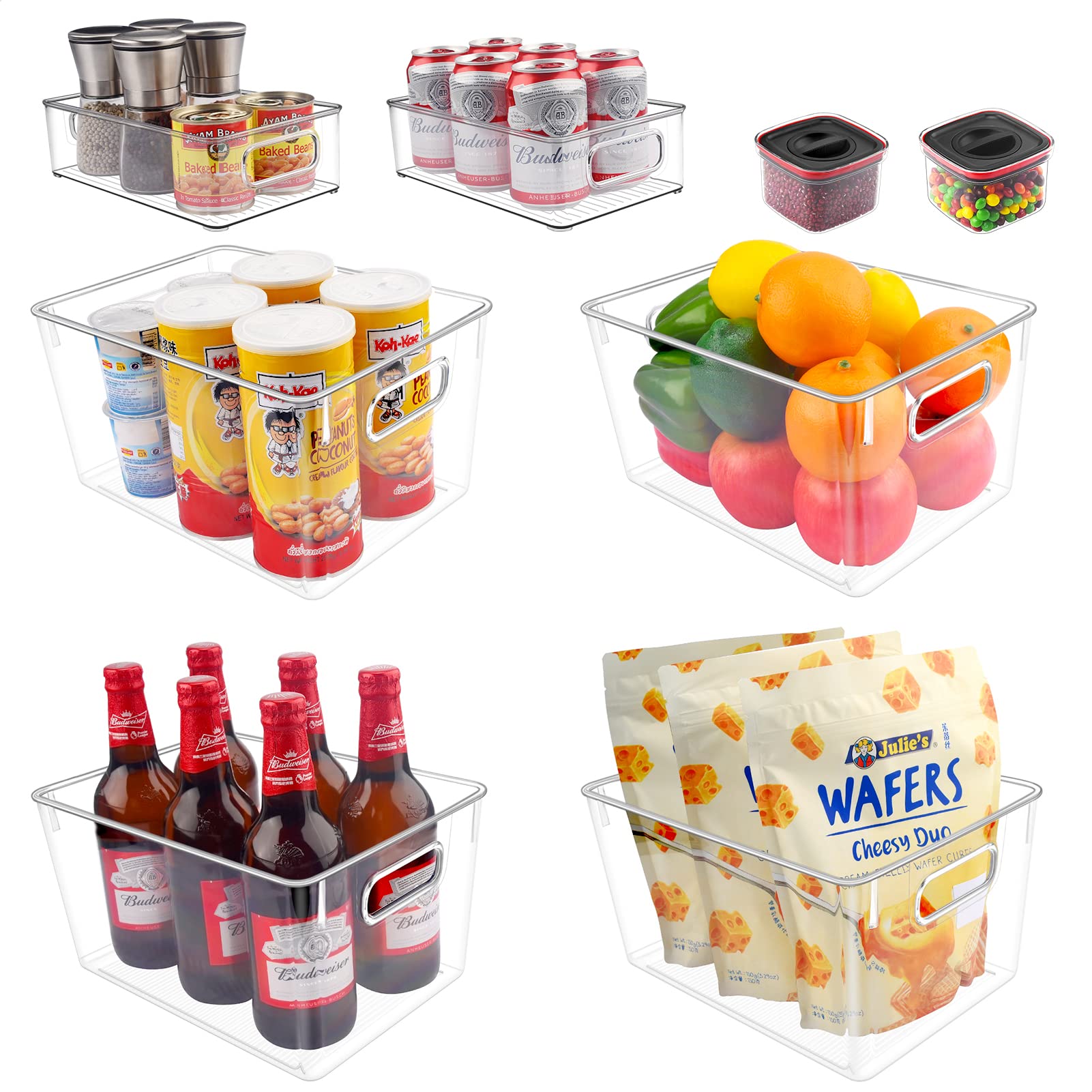 Clear Stackable Plastic Storage Bins - 8-Pack Organizer Containers for Fridge, Freezer, Pantry & Kitchen Cabinets | Space-Saving Food Storage Solution for Countertops & Refrigerators