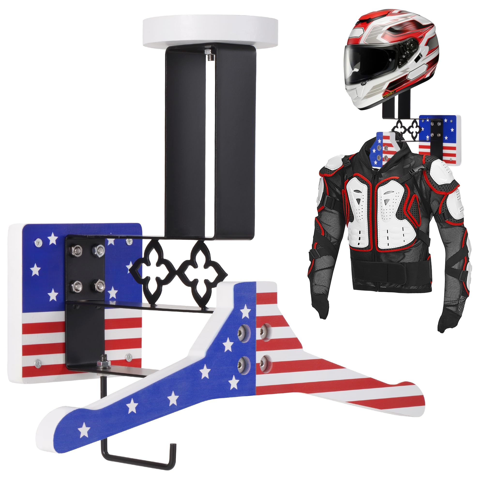 Upgraded Motorcycle Helmet Wall Mount Holder - Heavy Duty Wood & Metal Tactical Gear Organizer for Football, Cycling & Motorcycle Helmets - Perfect for Garage, Man Cave & Sports Equipment Storage
