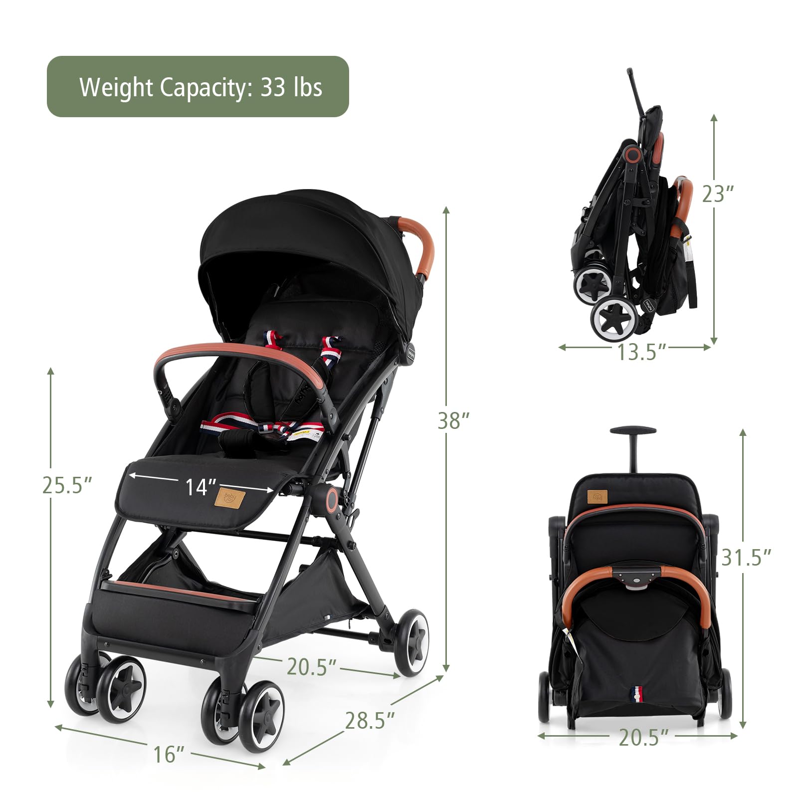**BABY JOY Lightweight Baby Stroller - Compact Travel Stroller for Airplane & Toddler, 5-Point Safety Harness, Adjustable Backrest, Footrest & Canopy, Storage Basket, Easy One-Hand Fold (Black) - Perfect for Travel, Shopping & Daily Walks**
