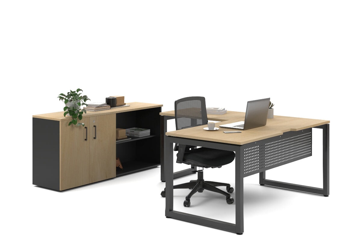 Premium L-Shaped Quadro Loop Executive Desk with Black Legs - 1600L x 1800W with Cable Management Scallop for Home Office & Workspace Setup