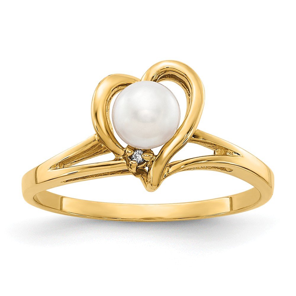14K Yellow Gold 4.5mm Freshwater Cultured Pearl Diamond Ring Band for Women - Elegant Wedding, Engagement, Anniversary Jewelry Gift