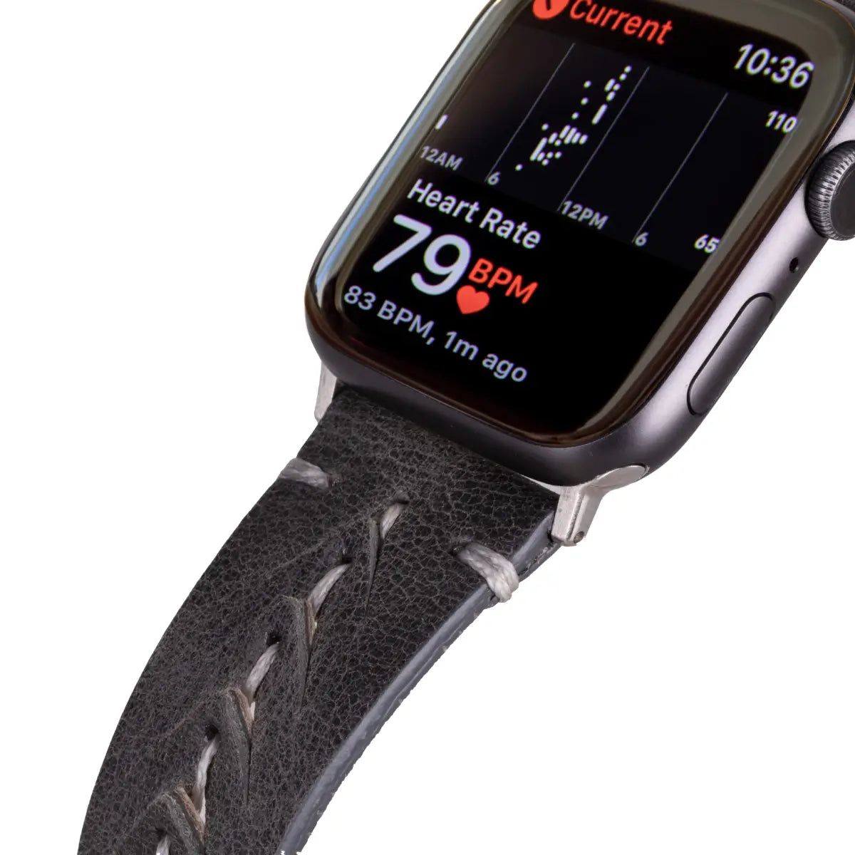 Burnished Gray Leather Sport Apple Watch Band for Men & Women - Durable & Comfortable Strap for Workouts, Running & Everyday Wear (Boras)