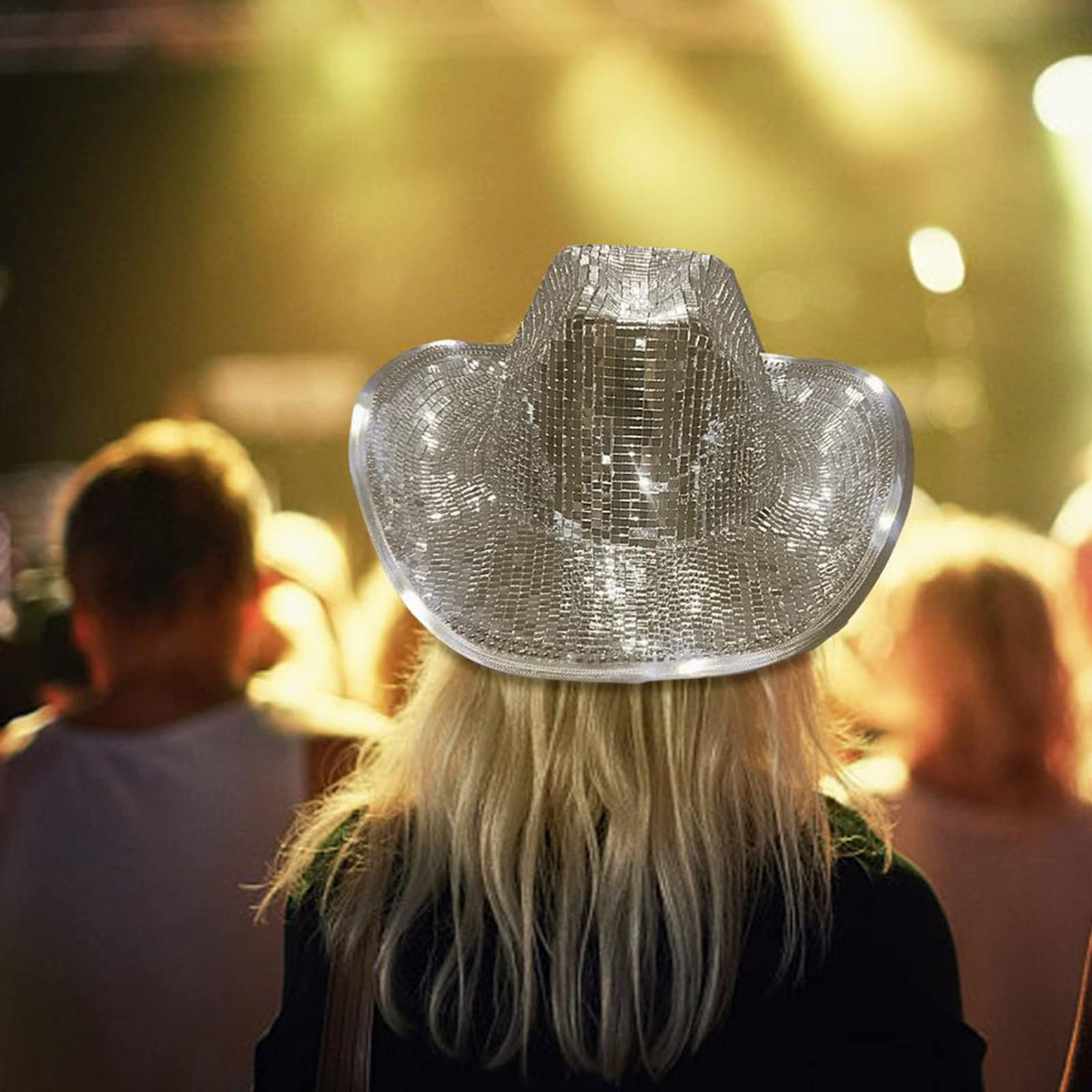Disco Ball Cowboy Hat for Women & Men - Sparkly Glitter Space Cowgirl Hat with Mirror Ball Design - Perfect for Western Parties, Music Festivals, Raves and Costume Events