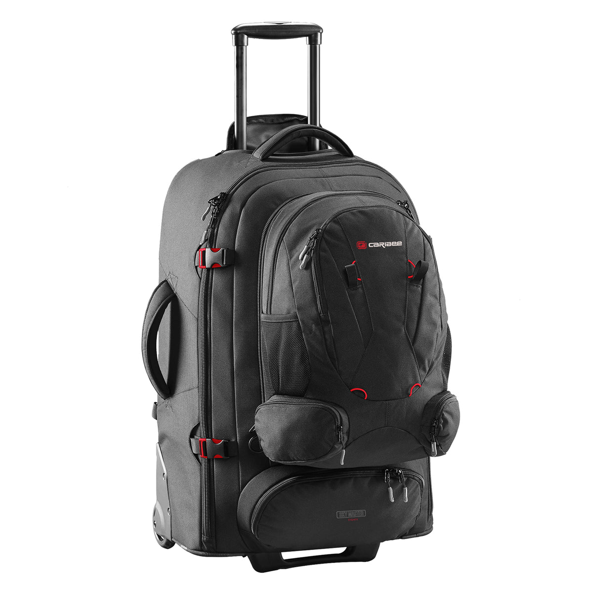 Caribee Skymaster III 80L Wheeled Travel Backpack - Large Durable Carry-On Luggage for Adventure Travel & Camping - Perfect for Hiking, Airplane Trips & Outdoor Exploration (Black)