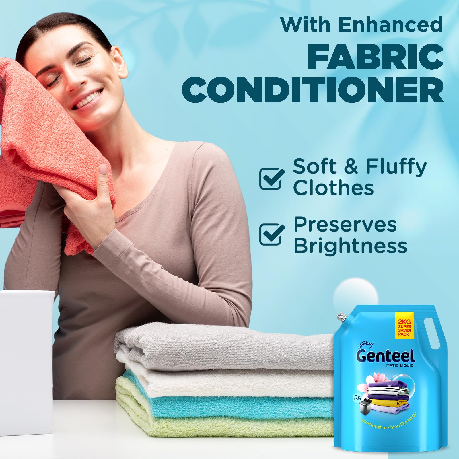 Genteel Matic Liquid Laundry Detergent Refill Pouch 2kg for Top Load Washers - Soda-Free Formula with Built-In Fabric Softener | Ideal for Families, Large Loads & Sensitive Skin | Perfect for Everyday Laundry, Baby Clothes & Delicate Fabrics