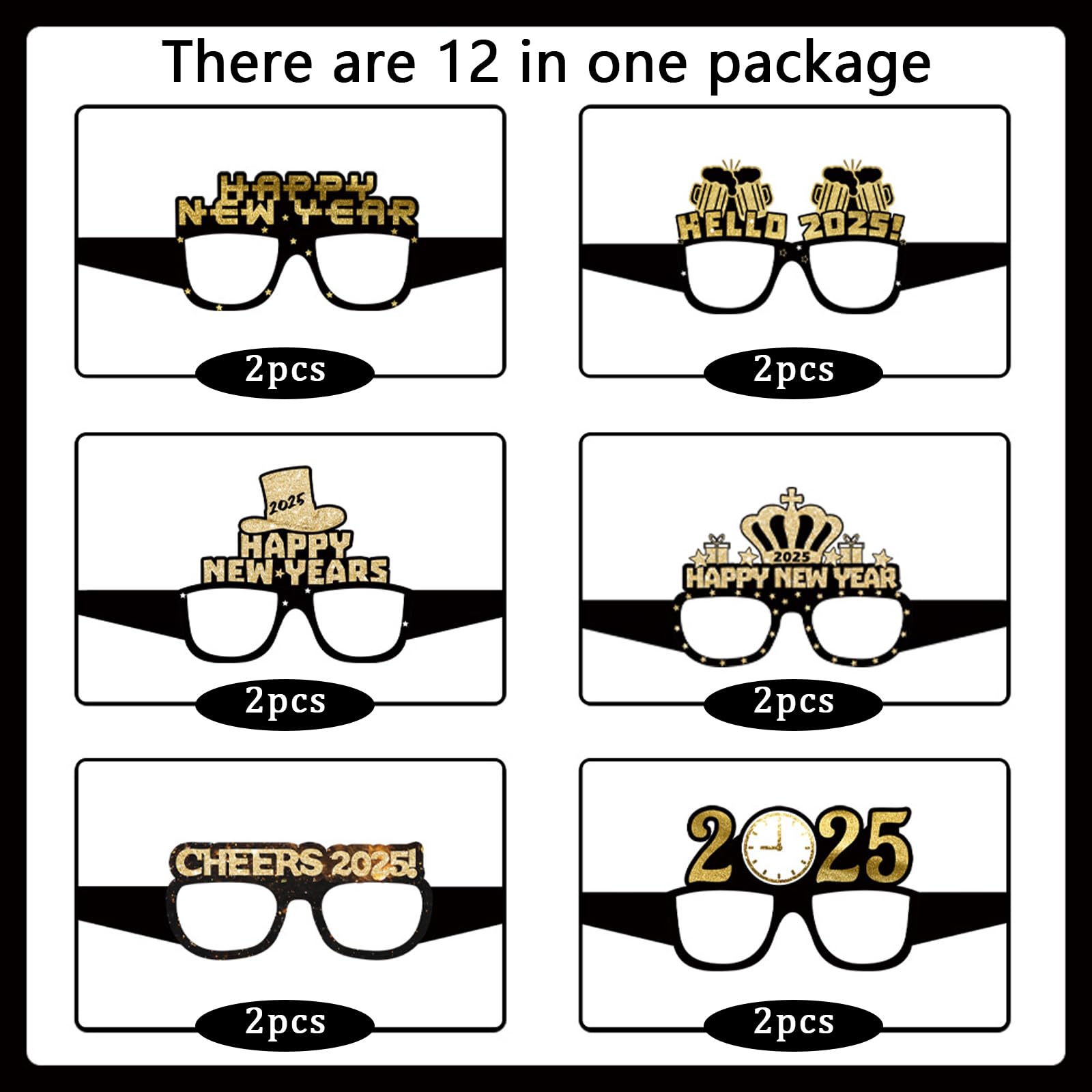2025 New Year's Eve Glasses - 12Pcs Happy New Year Party Decorations & Eyewear Props for NYE Celebrations, Adult Party Favors & Dress Up Accessories - Perfect for Countdown Parties, Themed Events and Festive Gatherings