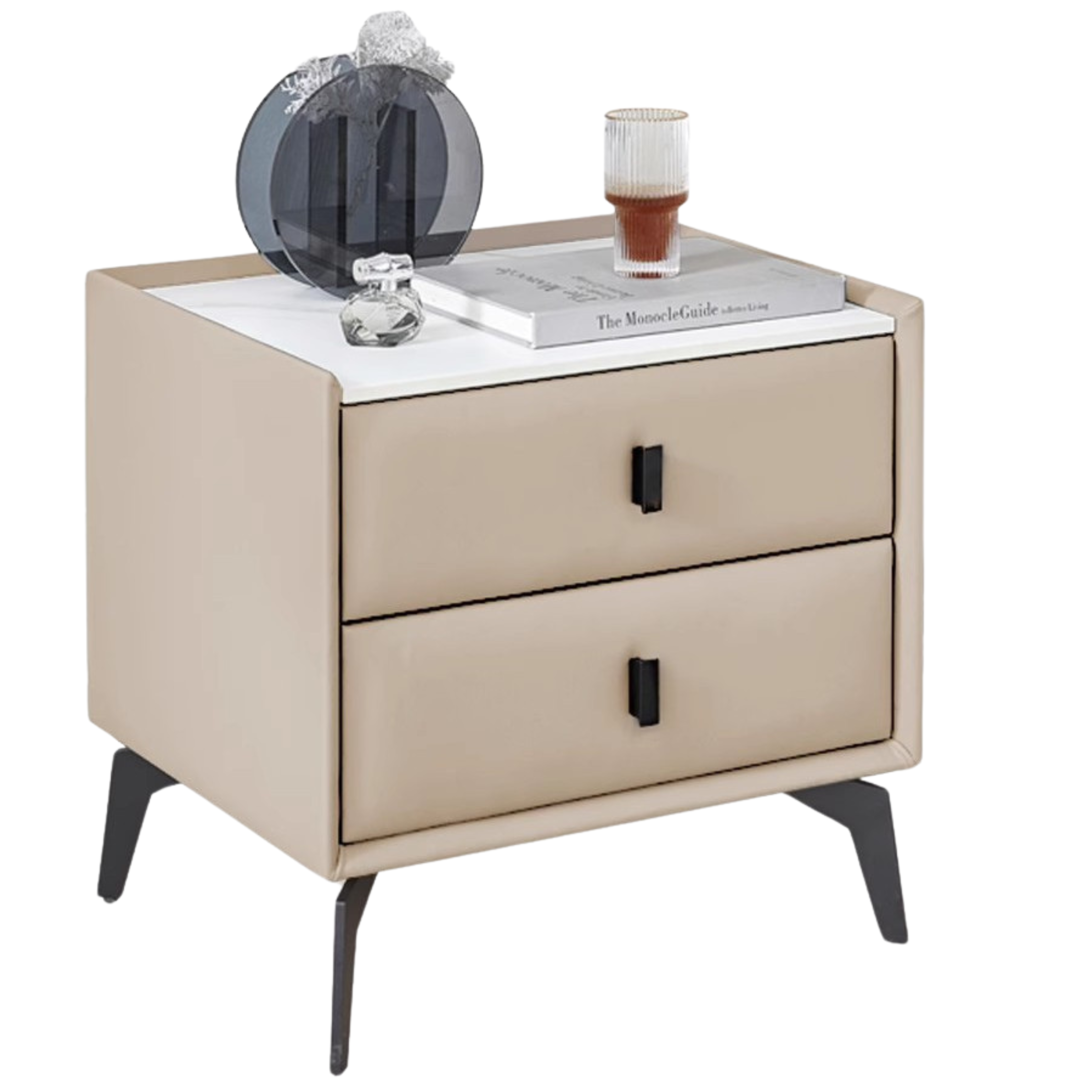 Organic Leather Nightstand - Handcrafted Solid Wood Bedside Table with Drawer for Bedroom Decor | Modern & Rustic Home Furniture for Living Room, Bedroom, or Guest Room