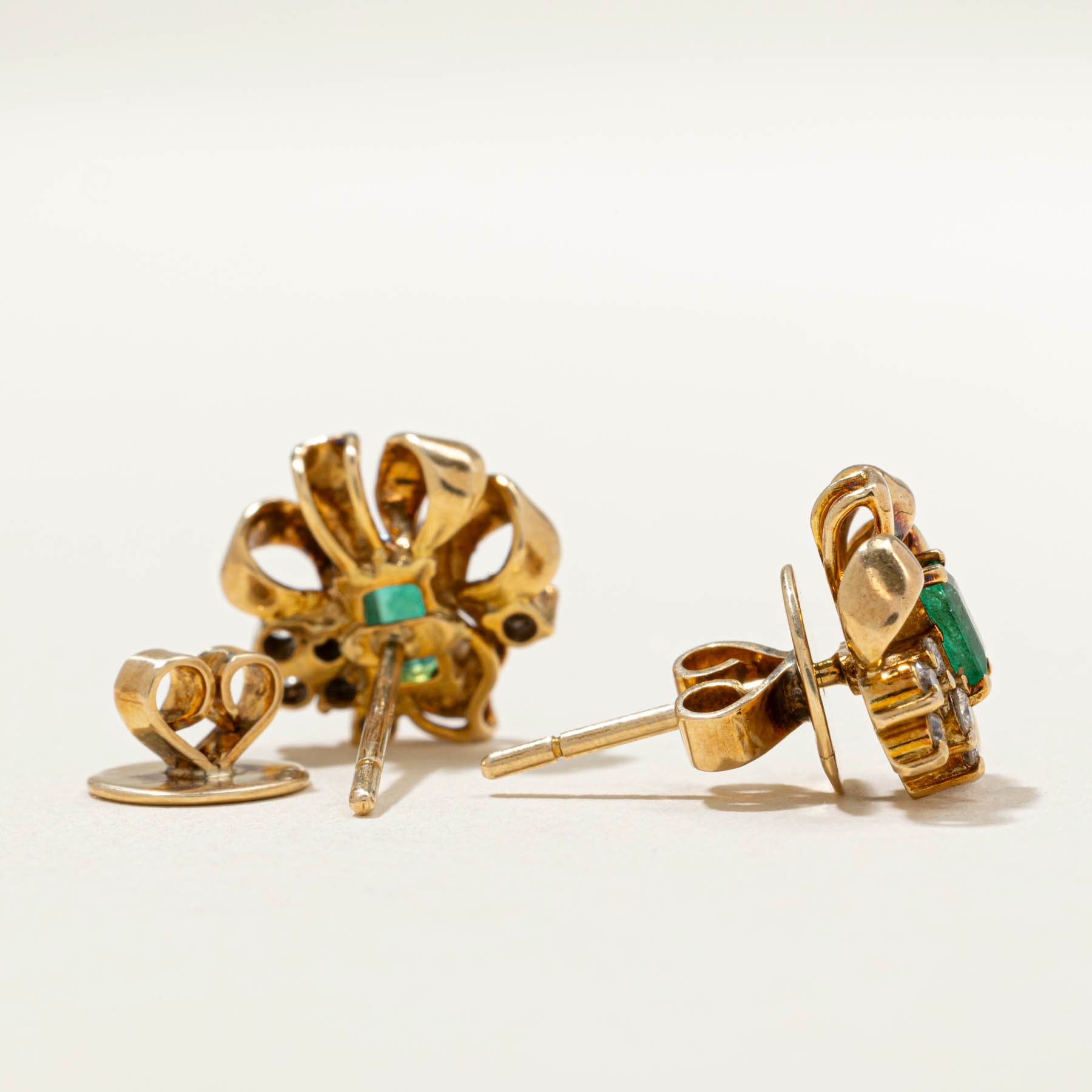 Emerald and Diamond Stud Earrings 0.40ctw - 0.22ctw Elegant Abstract Design for Women | Perfect for Weddings, Parties & Special Occasions