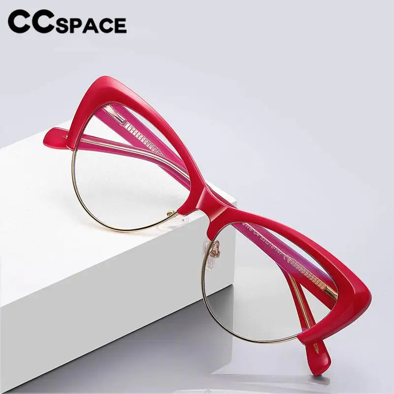 CCspace Unisex Full Rim Square Cat Eye Titanium Eyeglasses Frame 57455 - Lightweight Durable Glasses for Work, Reading & Fashion