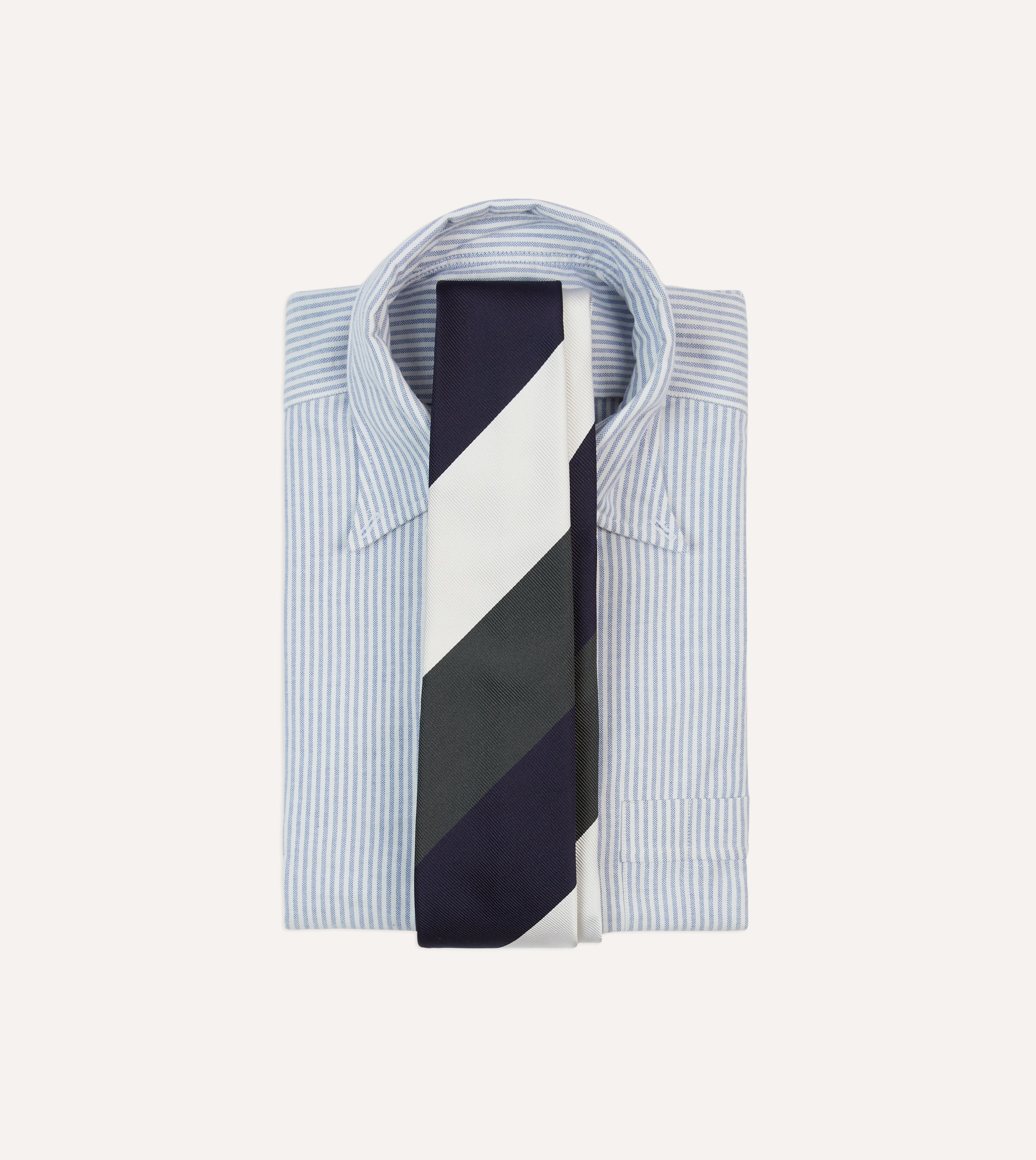 Premium Silk-Tipped Necktie - Classic Wide Stripe Repp Tie in White, Navy & Grey | Perfect for Business, Weddings & Formal Events