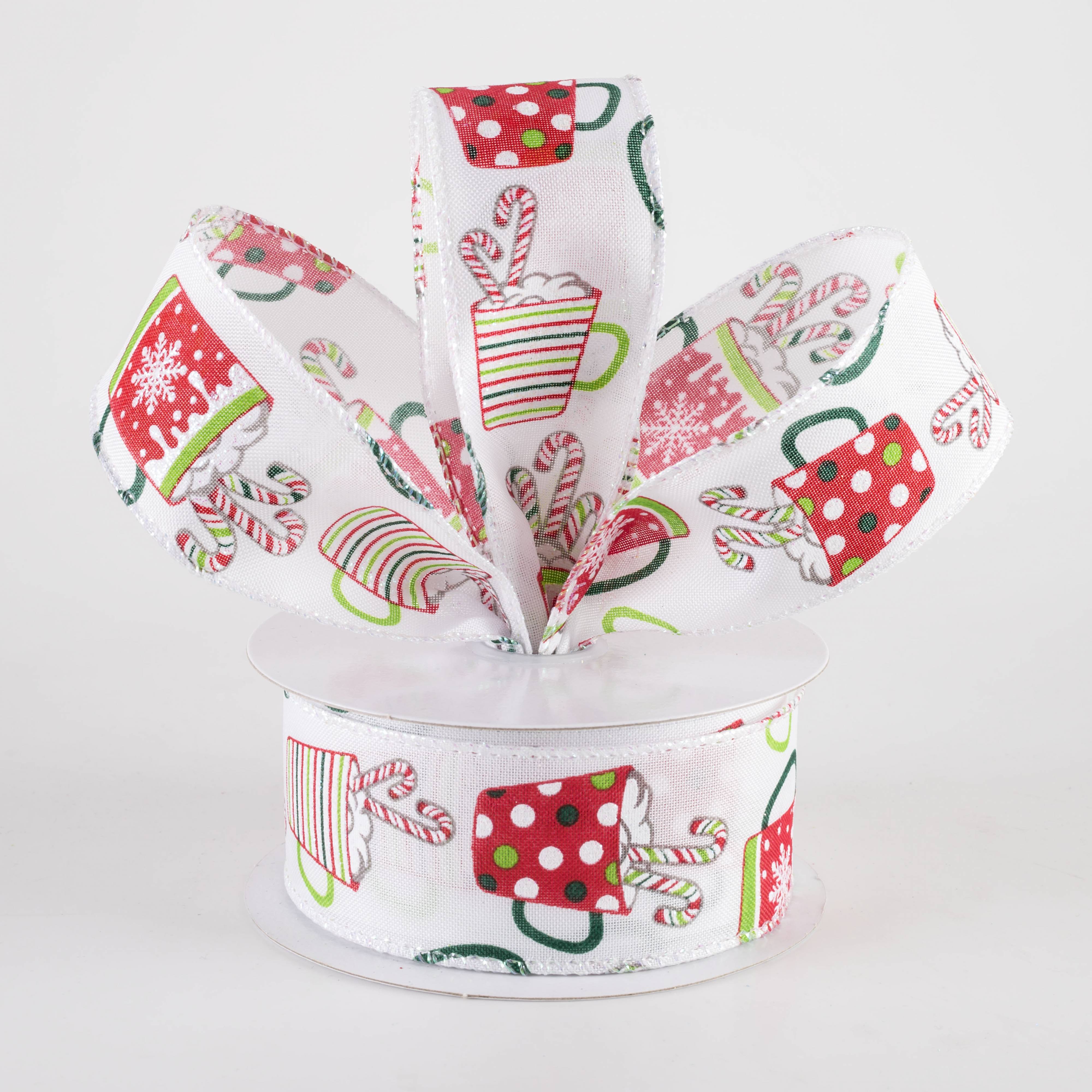 1.5 Inch Hot Chocolate Christmas Cocoa Mugs Ribbon - White (10 Yards) - Perfect for Holiday Gift Wrapping, DIY Crafts, and Festive Decorations